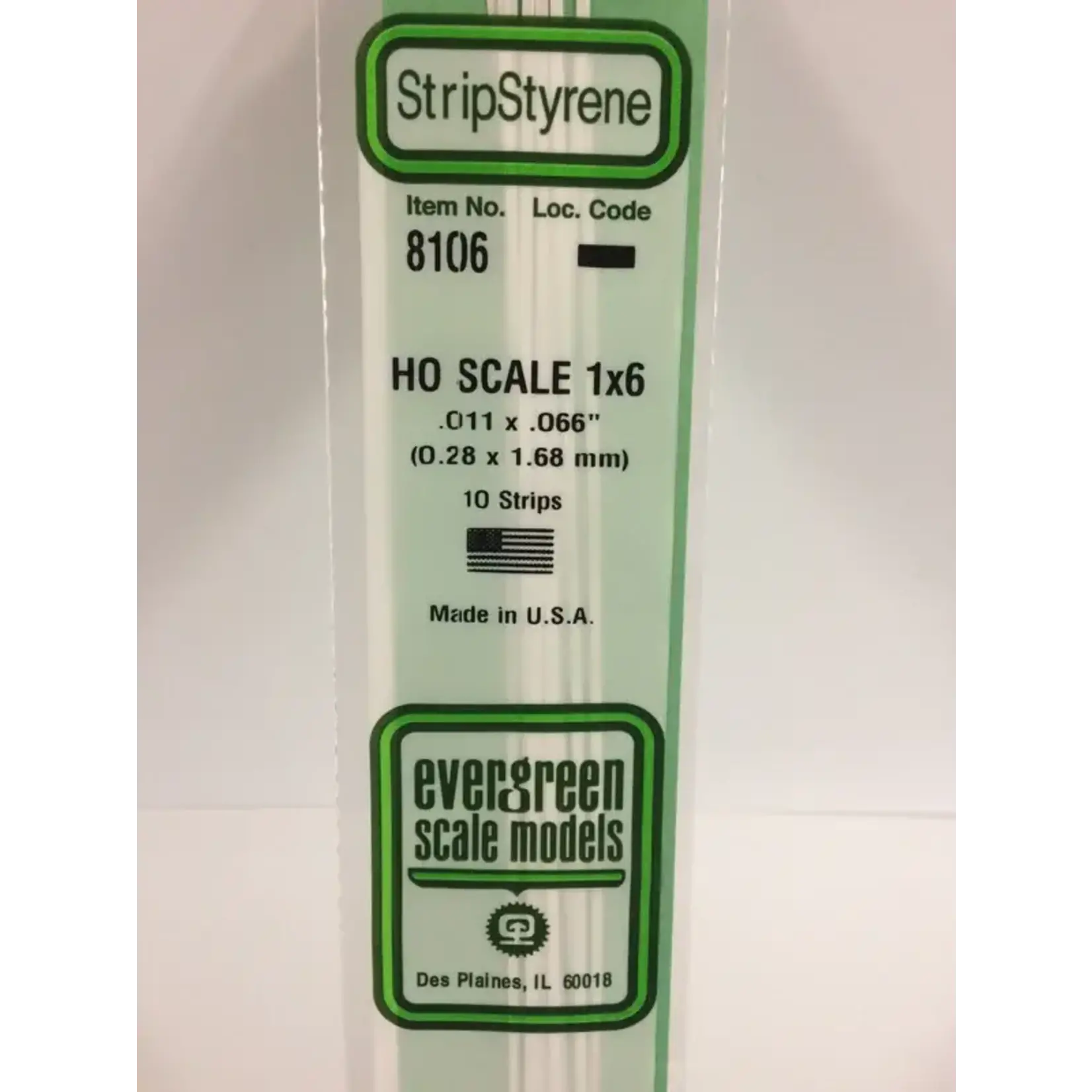 Evergreen 8106 Styrene strip 1x6"    10/