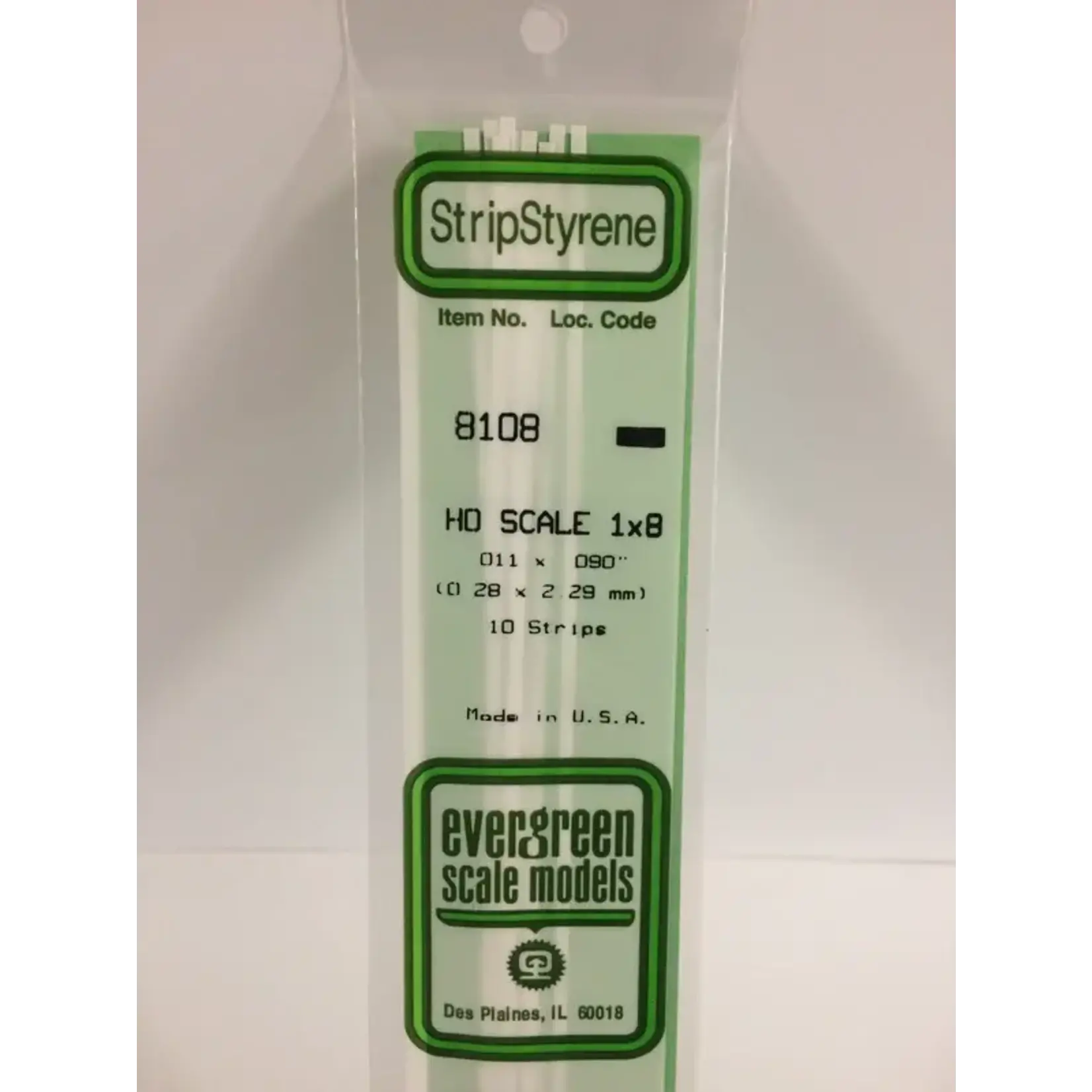 Evergreen 8108 Styrene strip 1x8"    10/