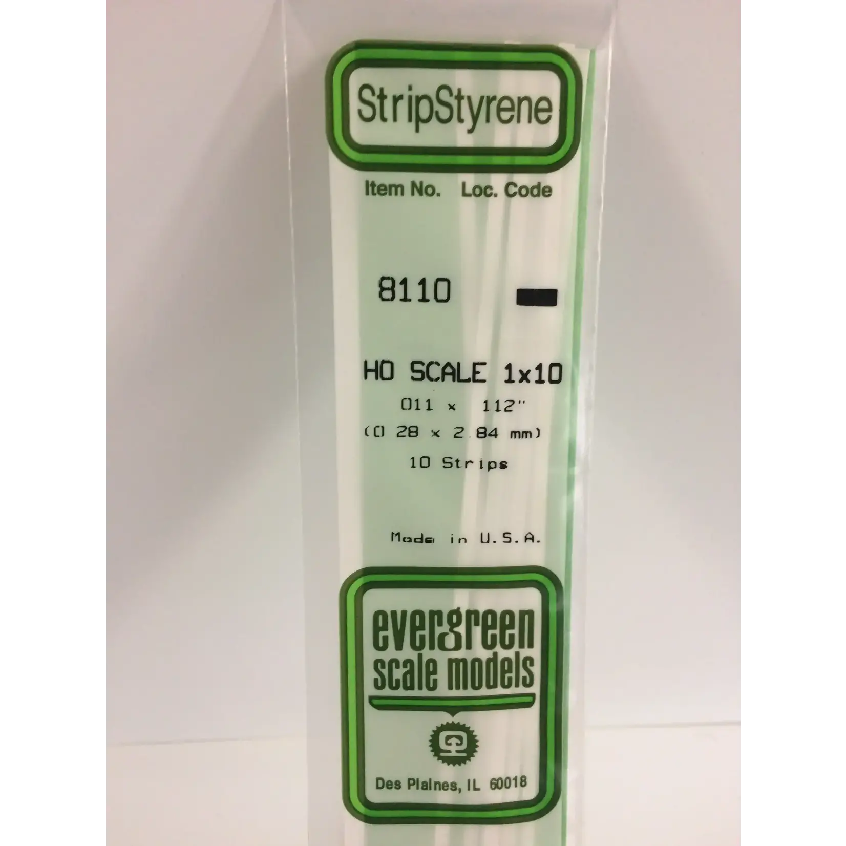 Evergreen 8110 Styrene strip 1x10"   10/