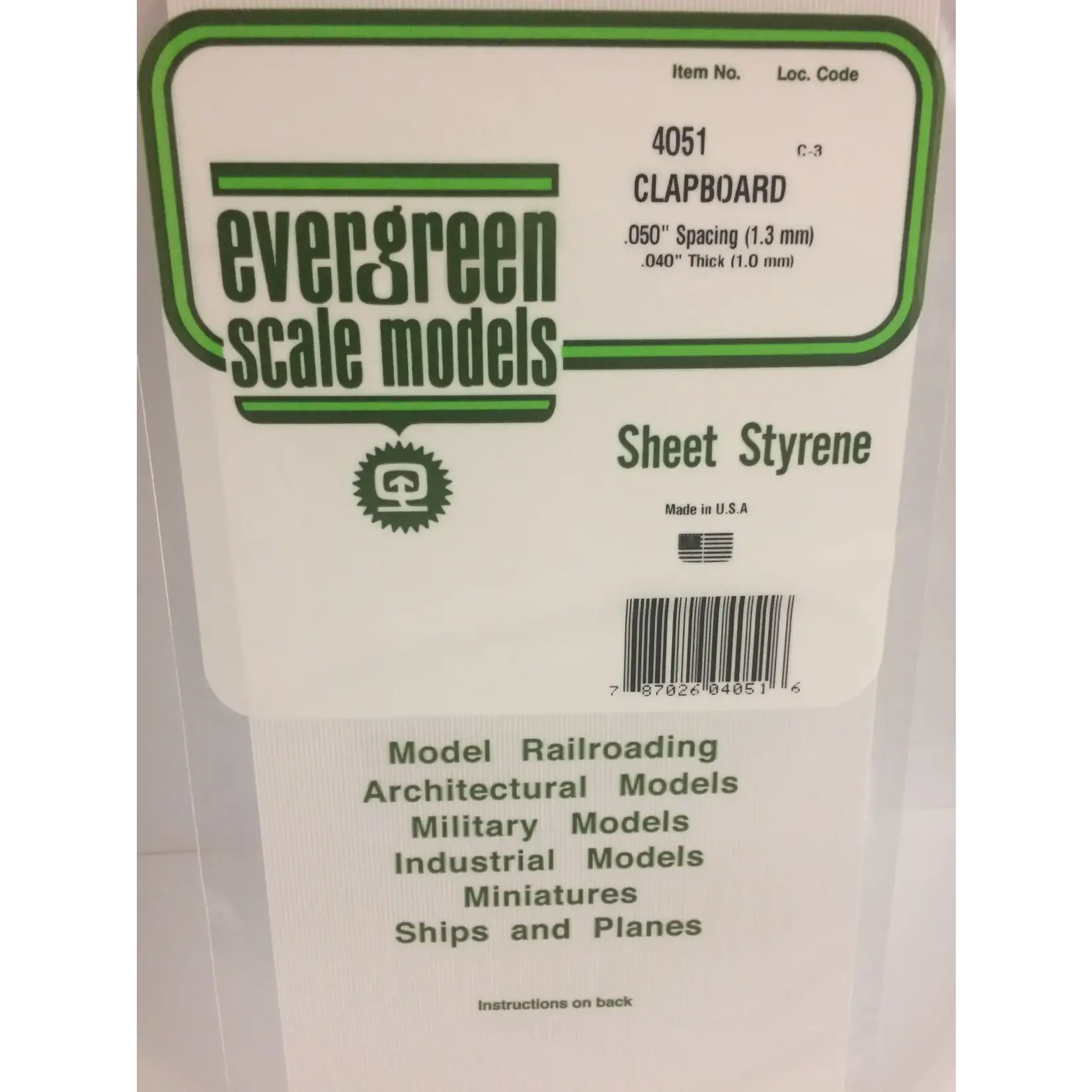 Evergreen 4051 Siding .040 Clpbrd .050"