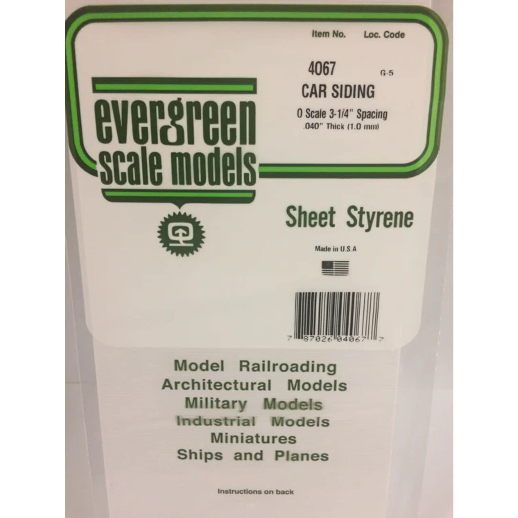 Evergreen 4067 O .040 Car Siding