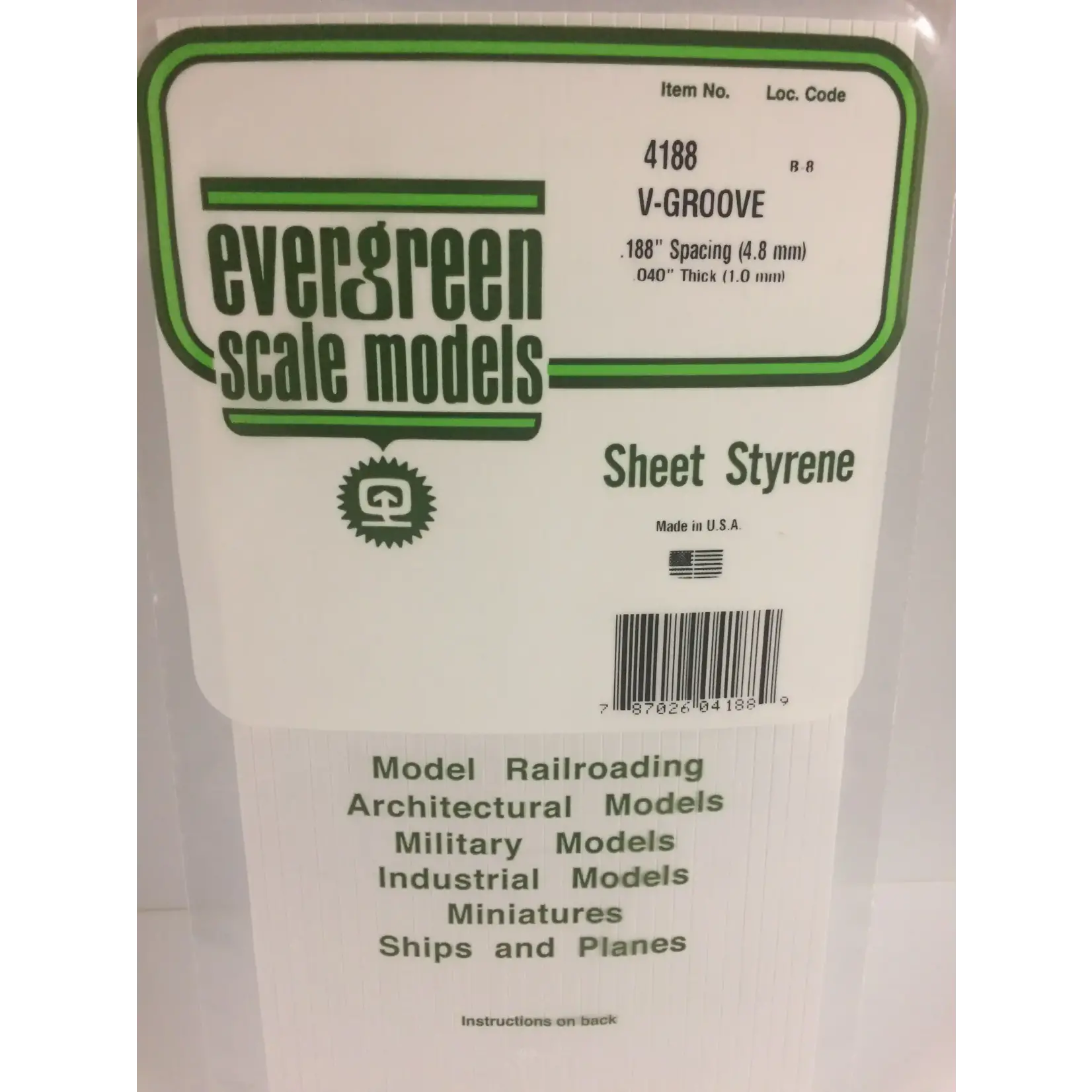 Evergreen 4188 Siding .040 V-groove .188