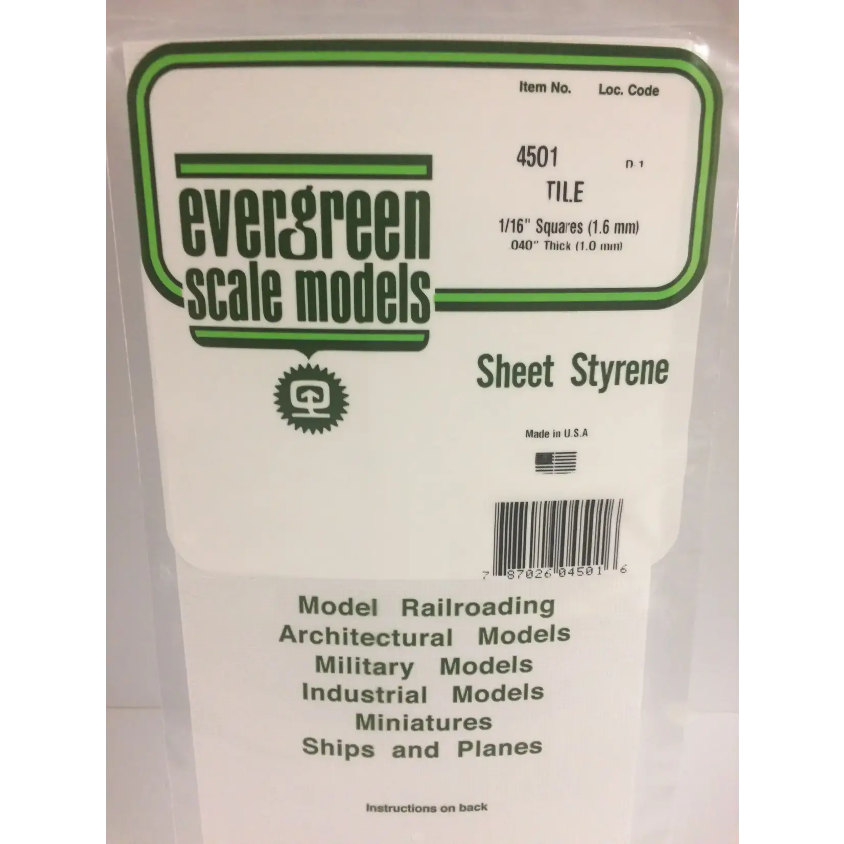 Evergreen 4501 Sqr Tile .040x6x12" 1/16"