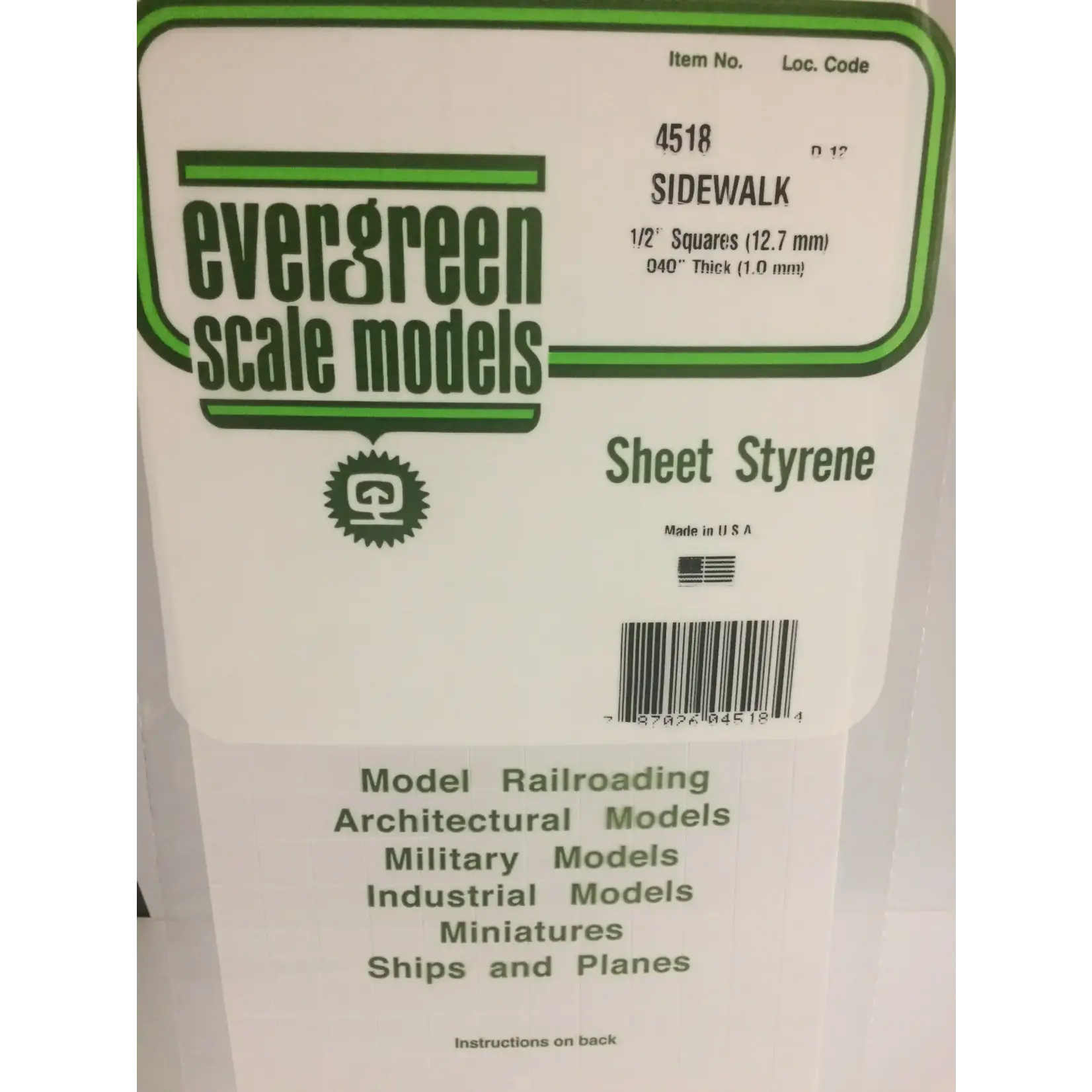 Evergreen 4518 Styrene sidewalk 1/2"