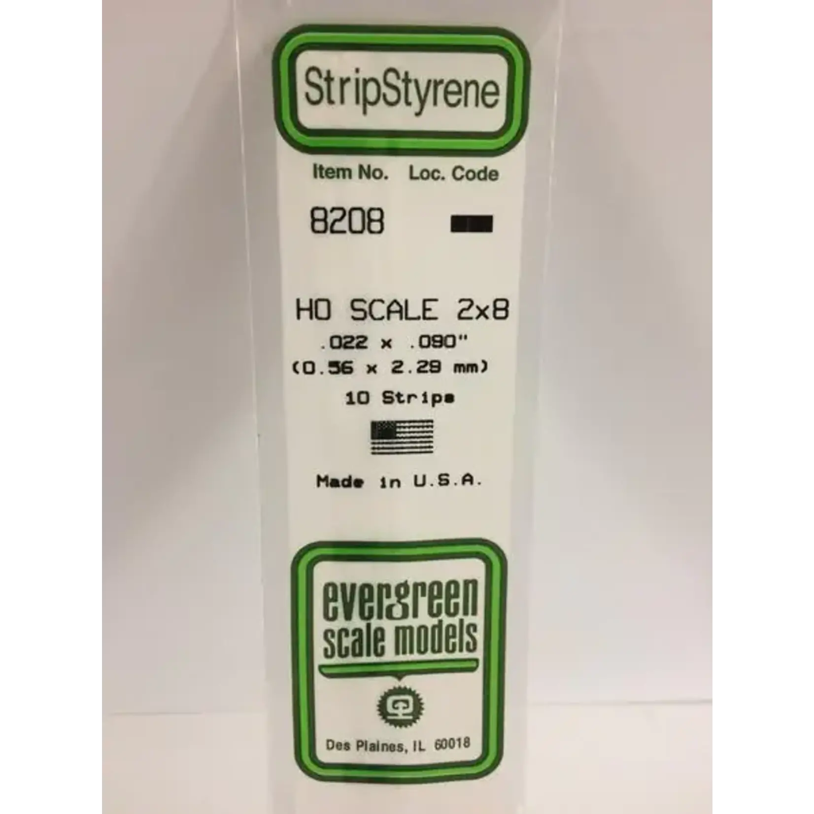 Evergreen 8208 Styrene strip 2x8"    10/