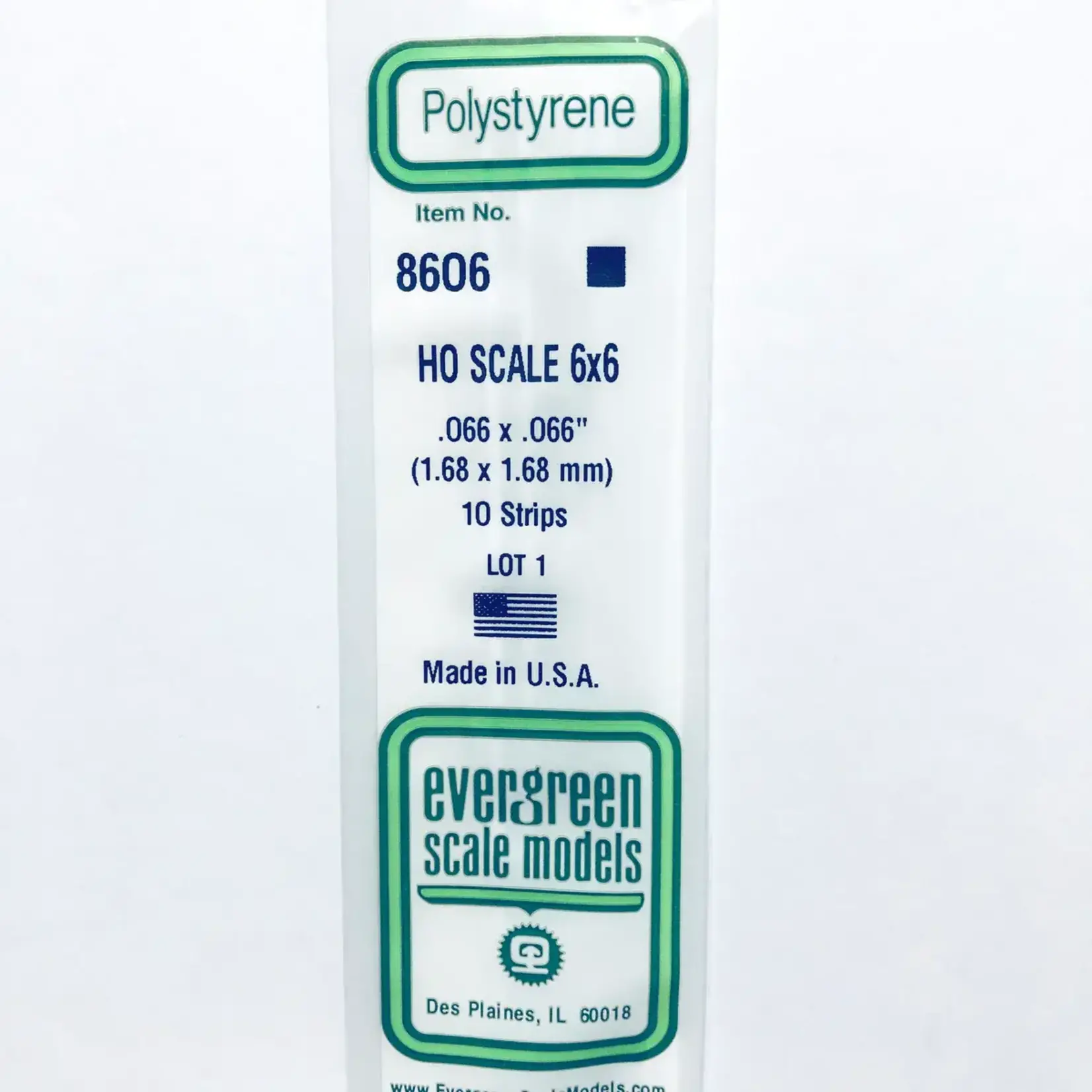 Evergreen 8606 Styrene strip 6x6"    10/