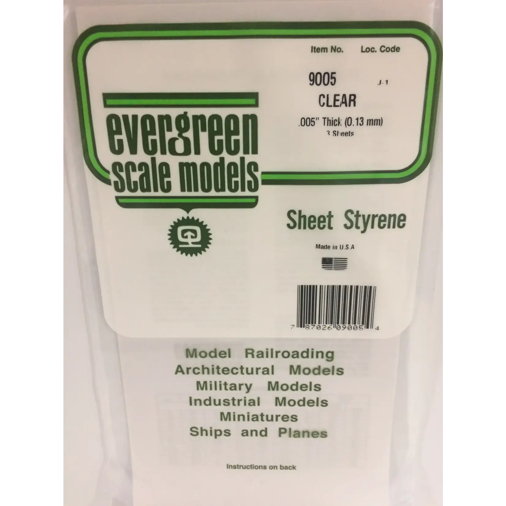 Evergreen 9005 Styrene Sheet Clear 6x12x.005 3/