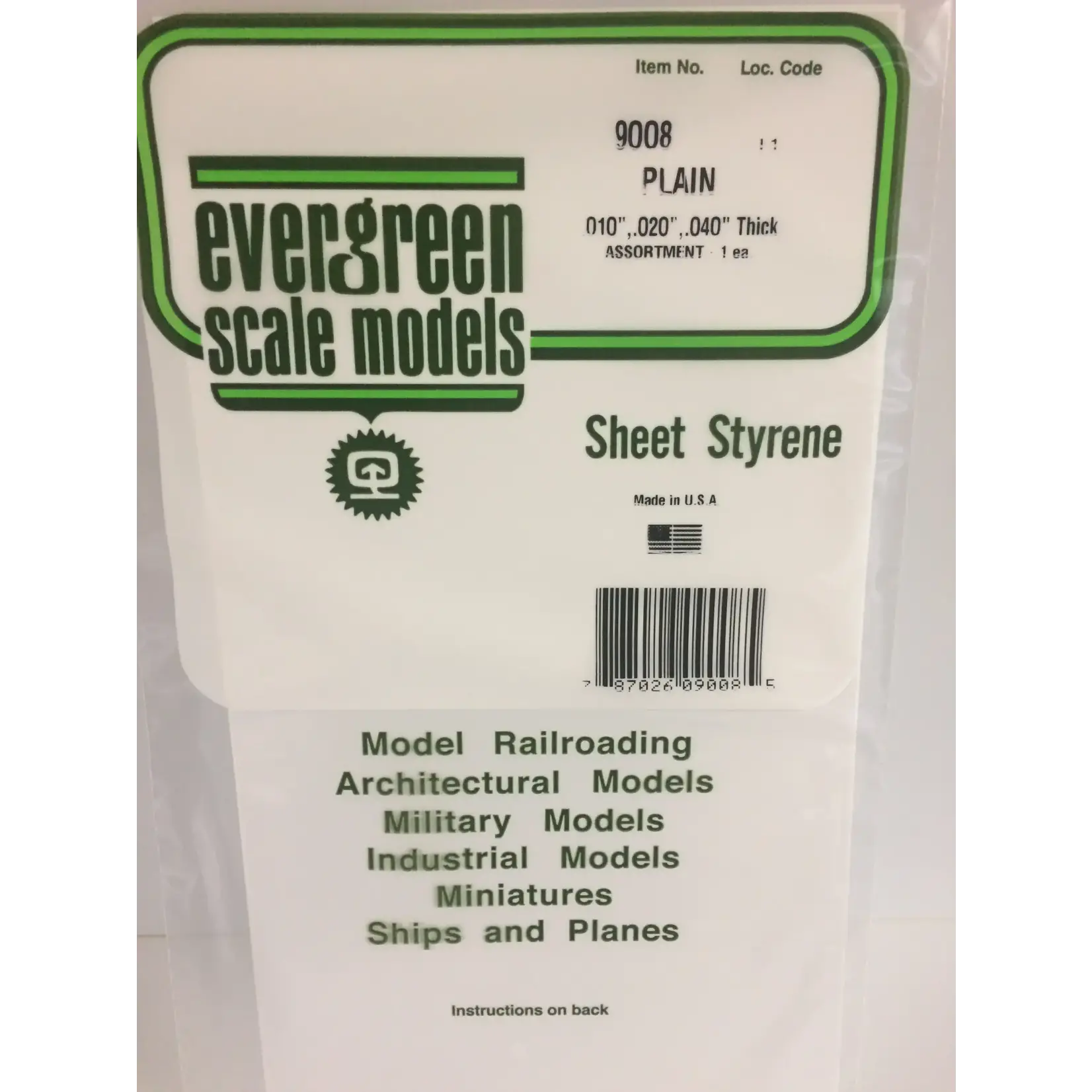 Evergreen 9008 Styrene Sheet Plain 6x12" Assort