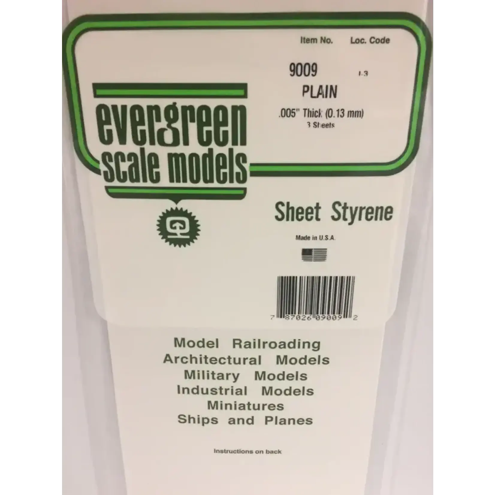 Evergreen 9009 Styrene Sheet Plain 6x12x.005 3/