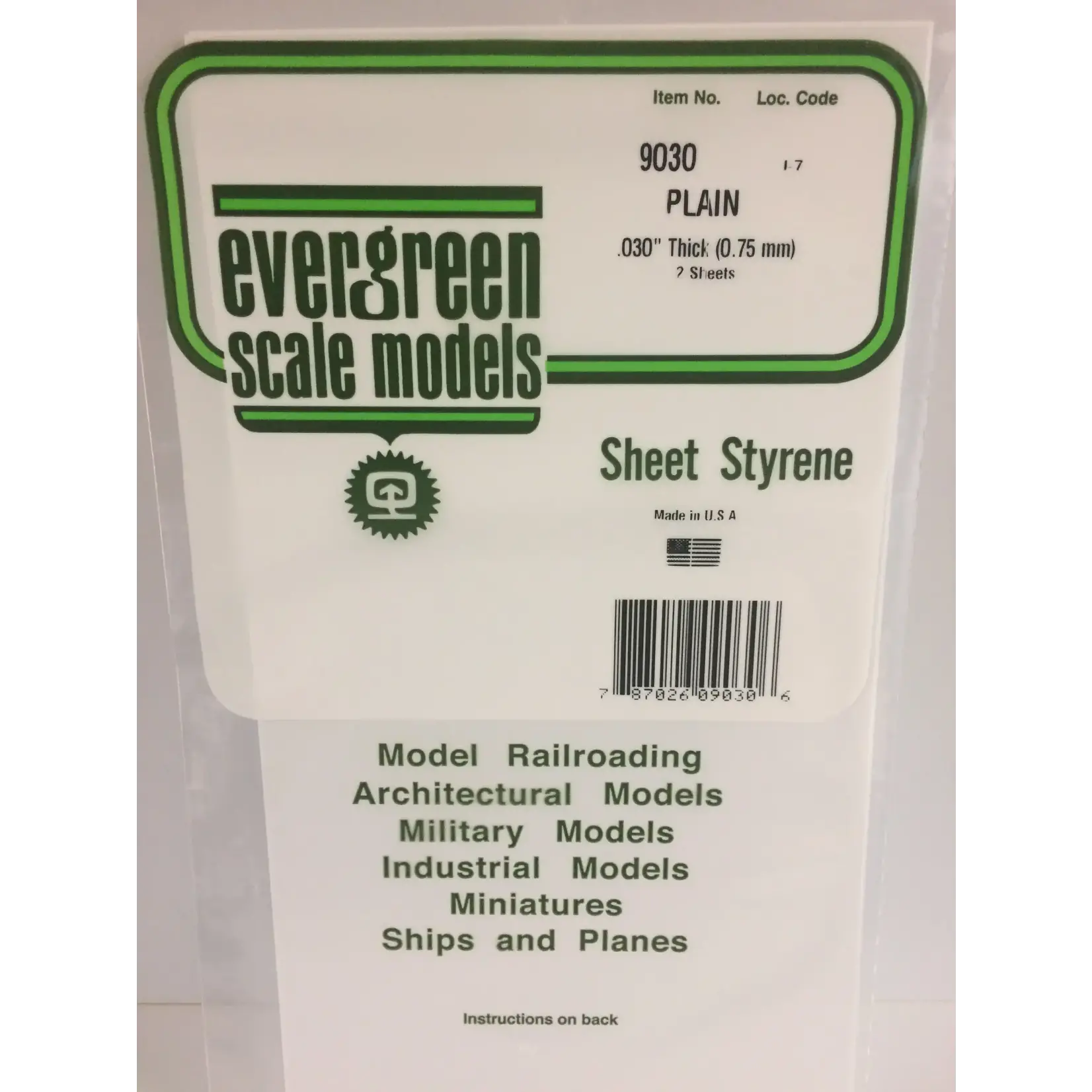 Evergreen 9030 Styrene Sheet Plain White 6x12x.030 - 2