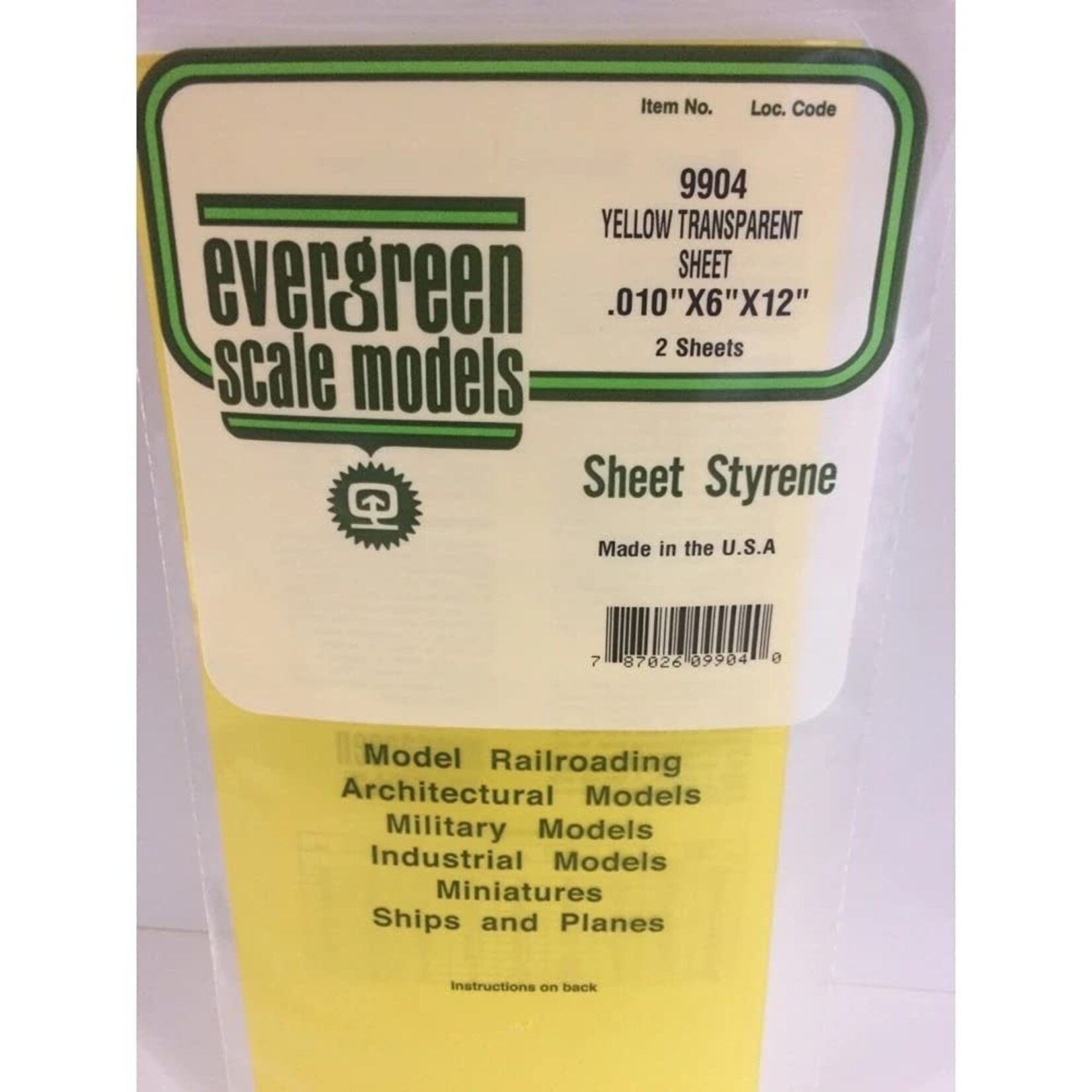 Evergreen 9904 Transparent Sheet Yellow .010x6x12 - 2