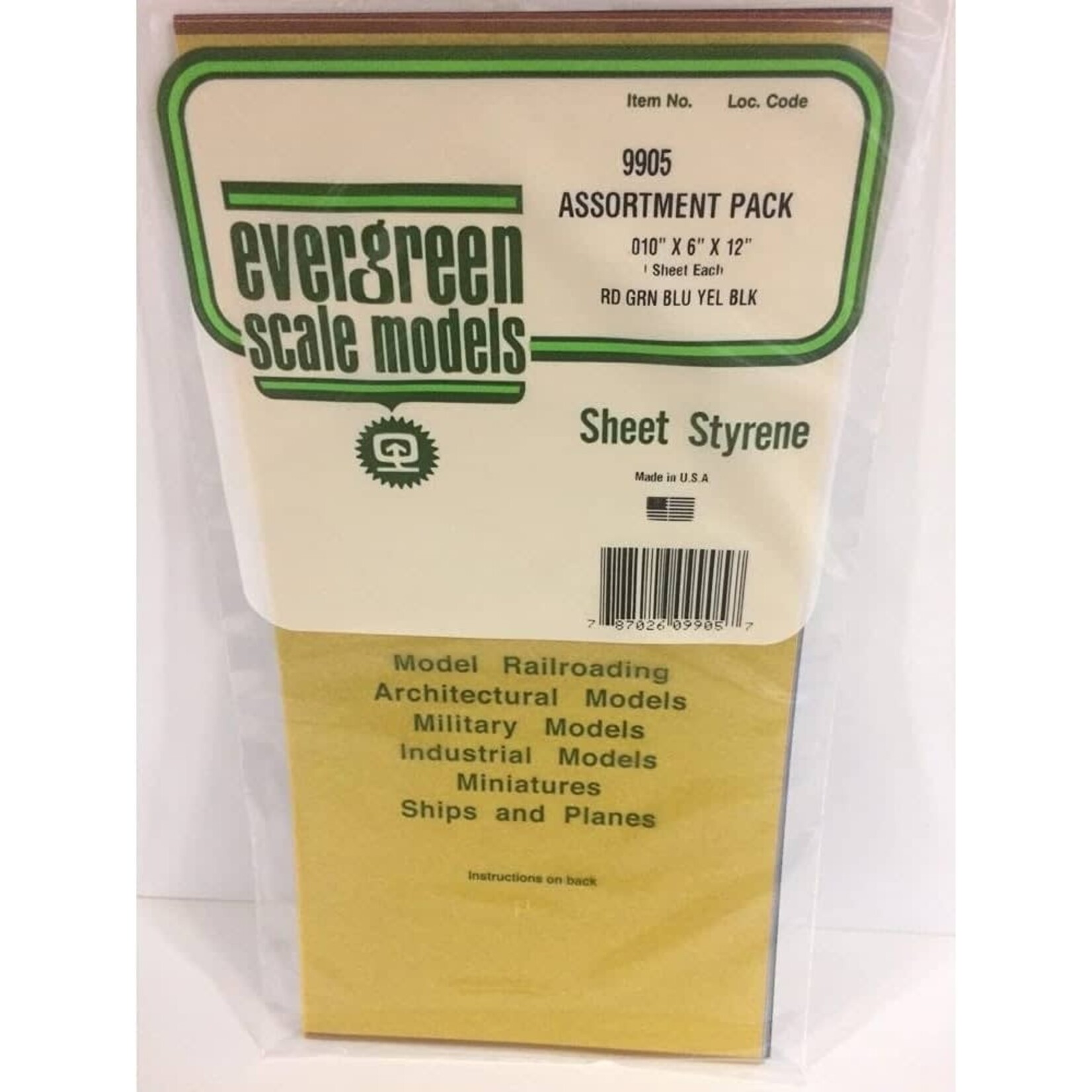 Evergreen 9905 Styrene Sheet Color Assortment Pack 5/