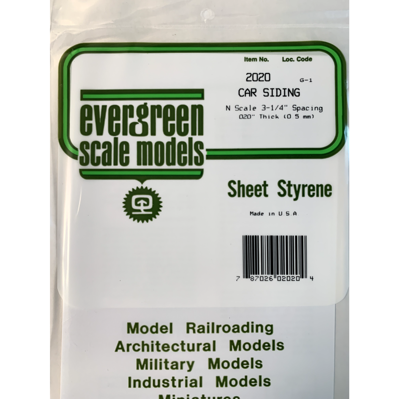 Evergreen 2020 Styrene Freight Car Siding - 6 x 12" Sheet; Scale 3-1/4" Spacing