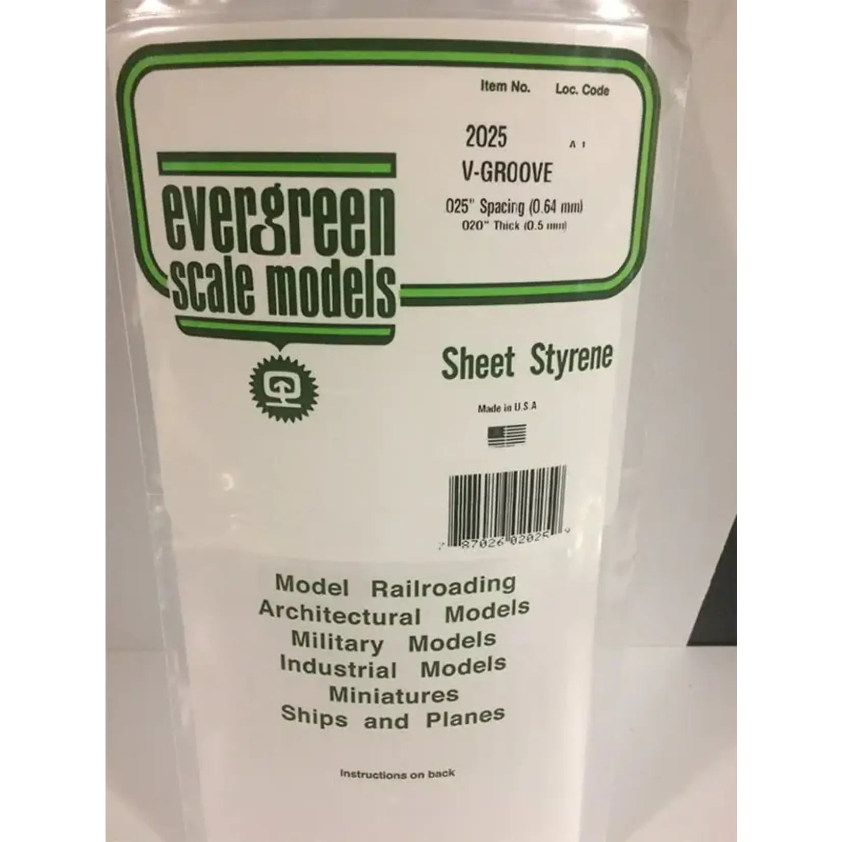 Evergreen 2025 6 x 12" Styrene Siding Sheet, V-Groove .020" Thick