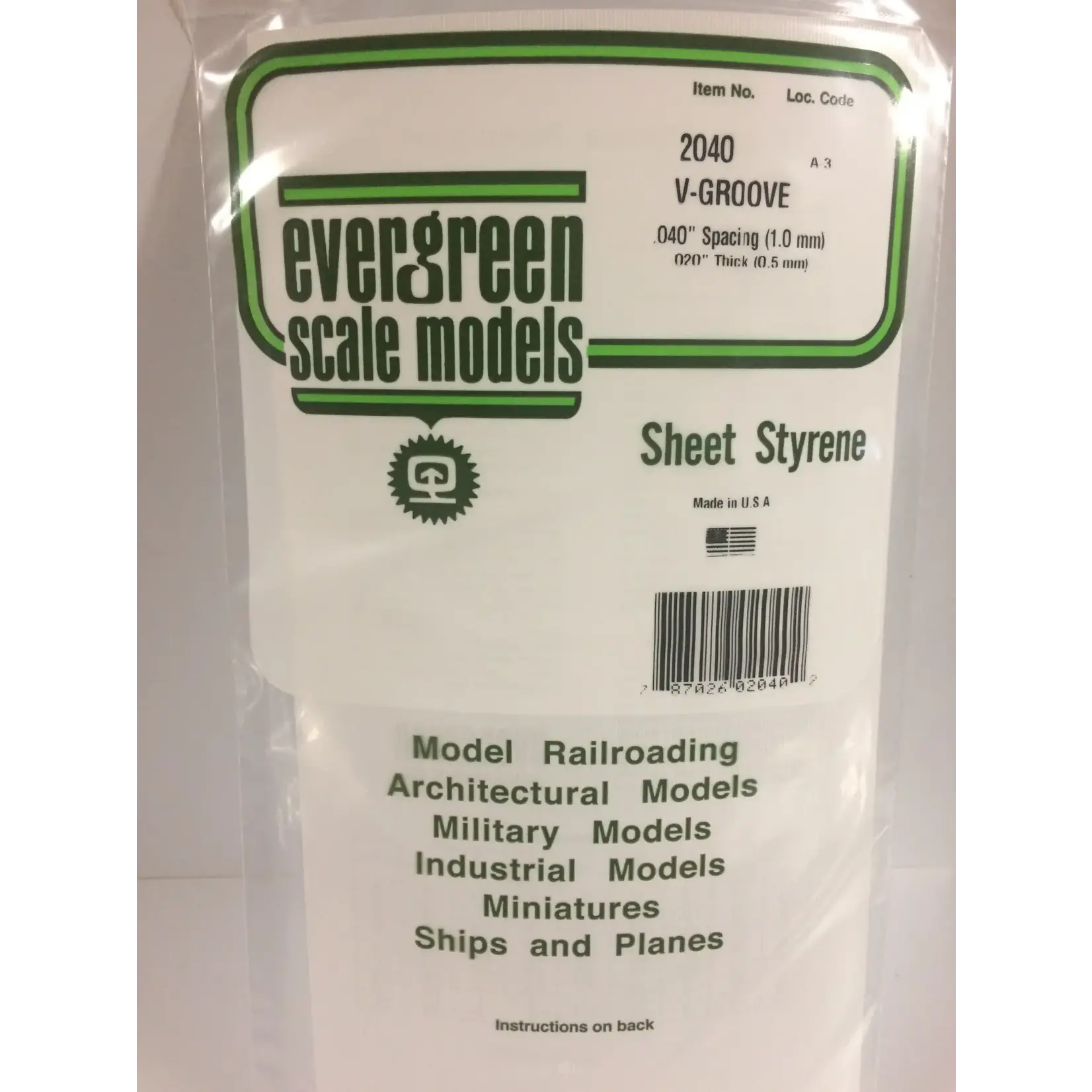 Evergreen 2040 6 x 12" Styrene Siding Sheet, V-Groove .020" Thick