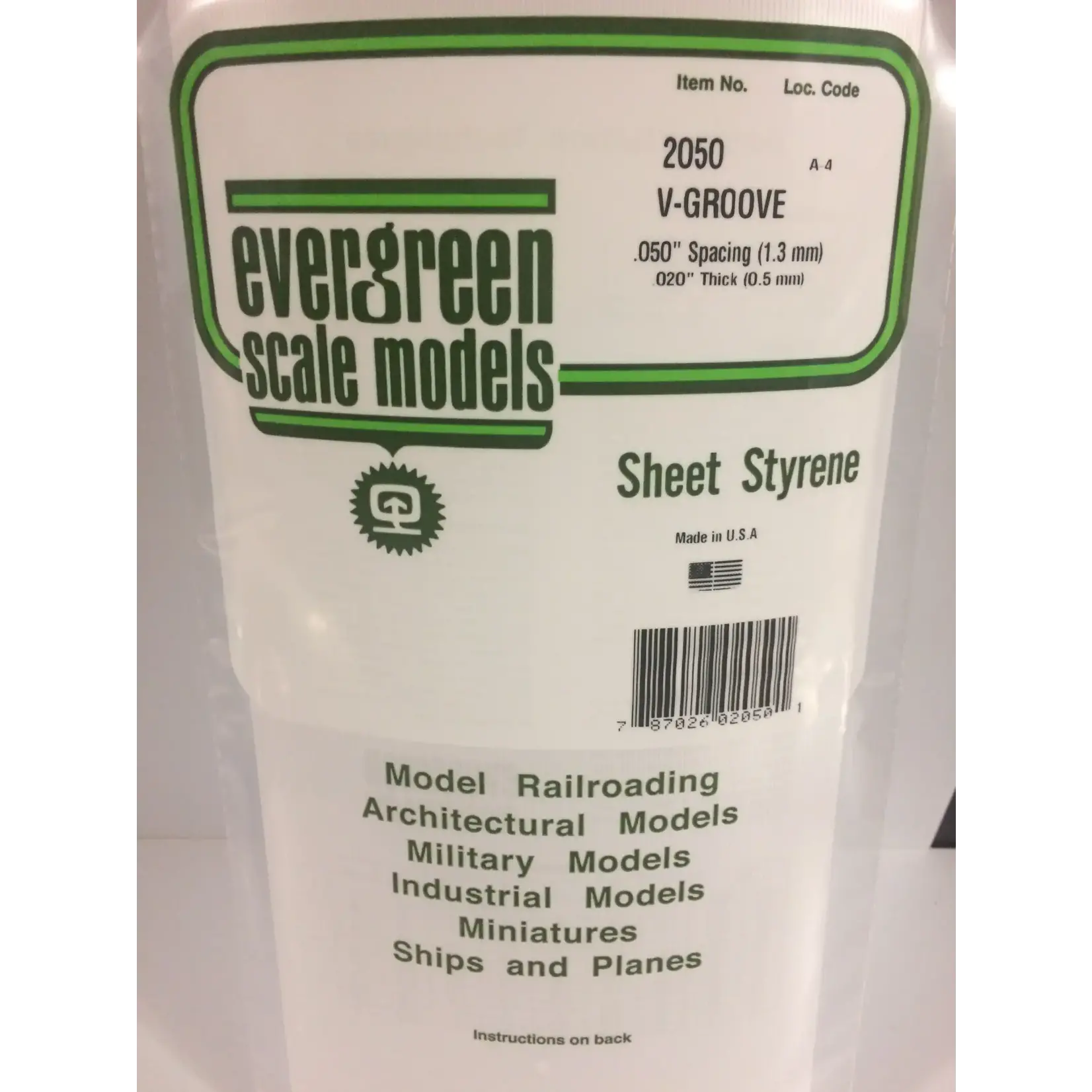 Evergreen 2050 6 x 12" Styrene Siding Sheet, V-Groove .020" Thick