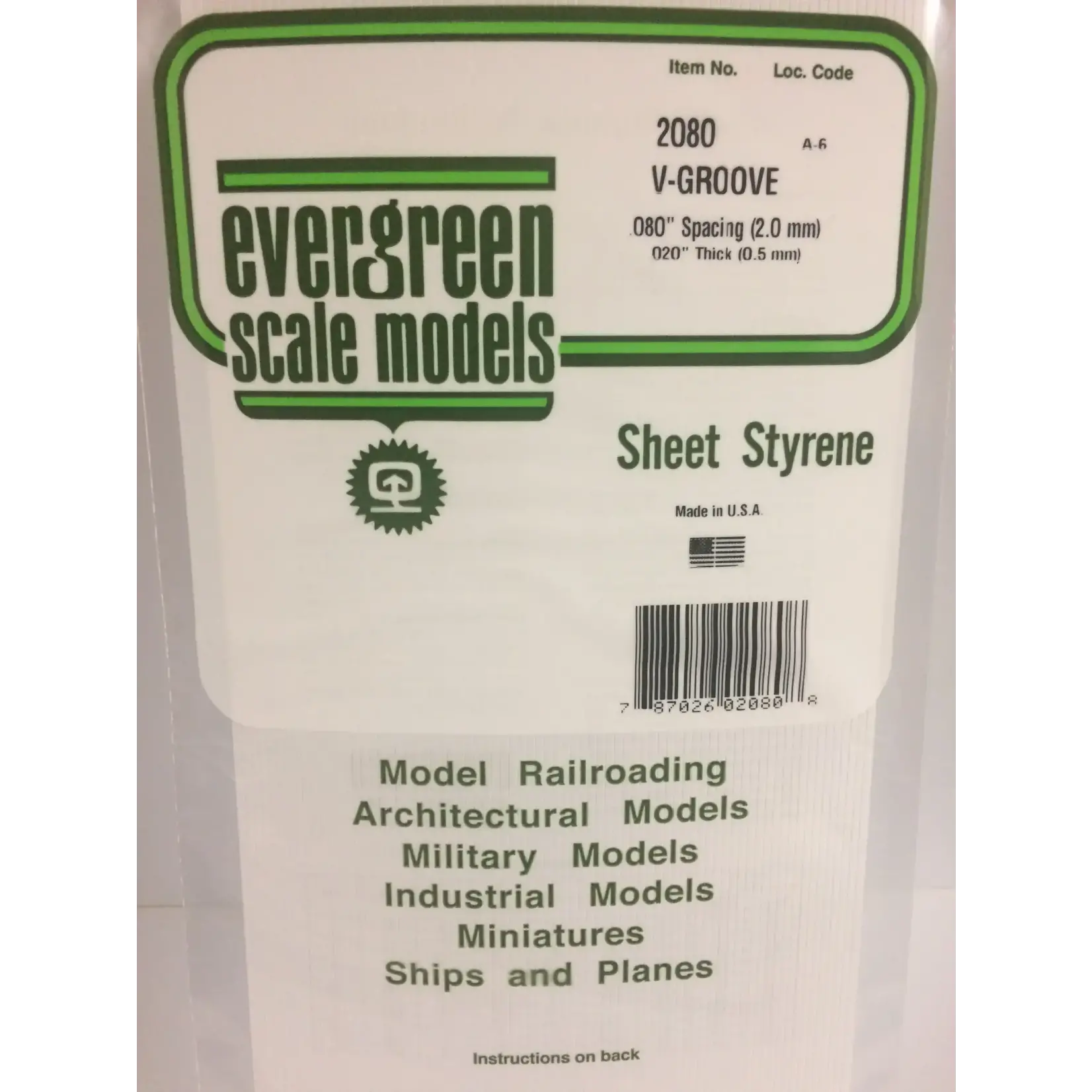 Evergreen 2080 6  x 12" Styrene Siding Sheet, V-Groove .020" Thick