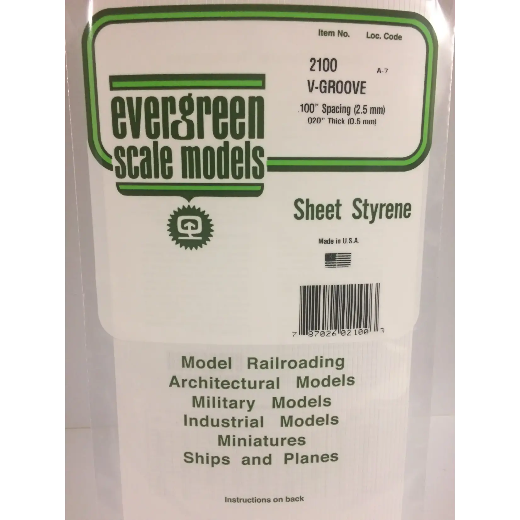 Evergreen 2100 6 x 12" Styrene Siding Sheet, V-Groove .020" Thick