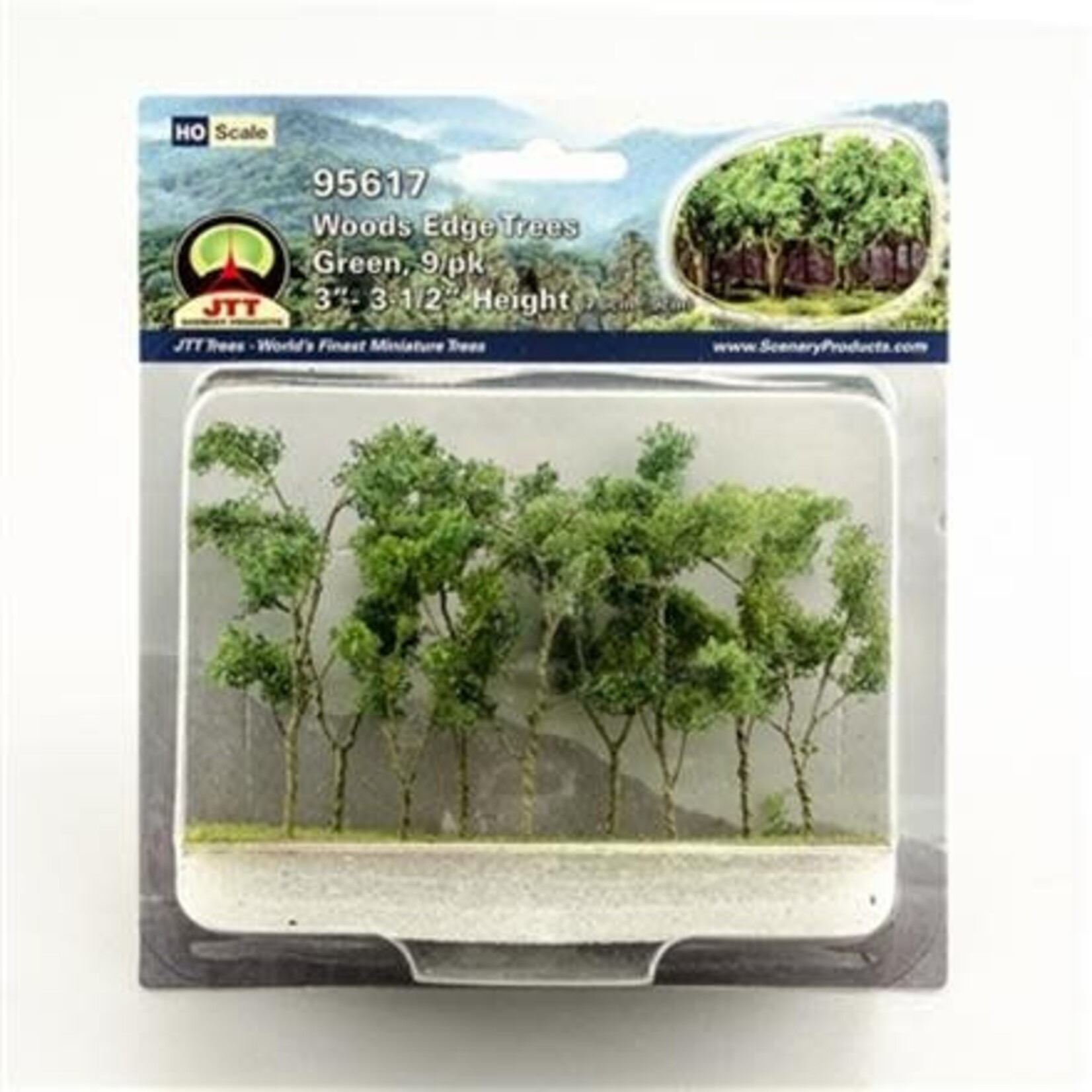 JTT 95617 Woods Edge Trees Green 3'' to 3.5'' HO-scale 9/pk