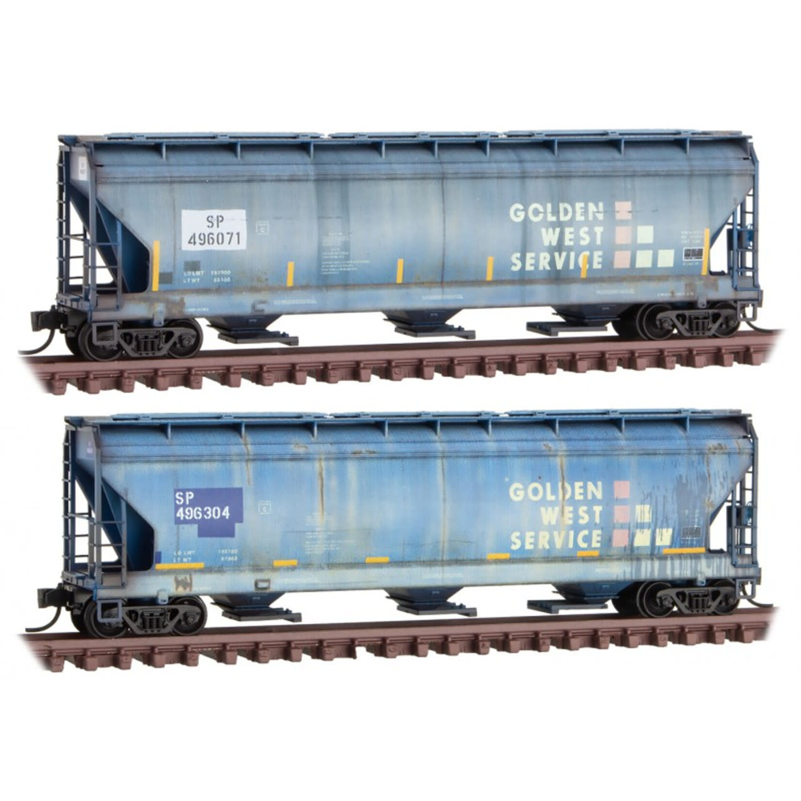 Micro Trains Line 99305970 N Sp Weathered Hopper w/Elongated Hatches 2pk Golden West Service