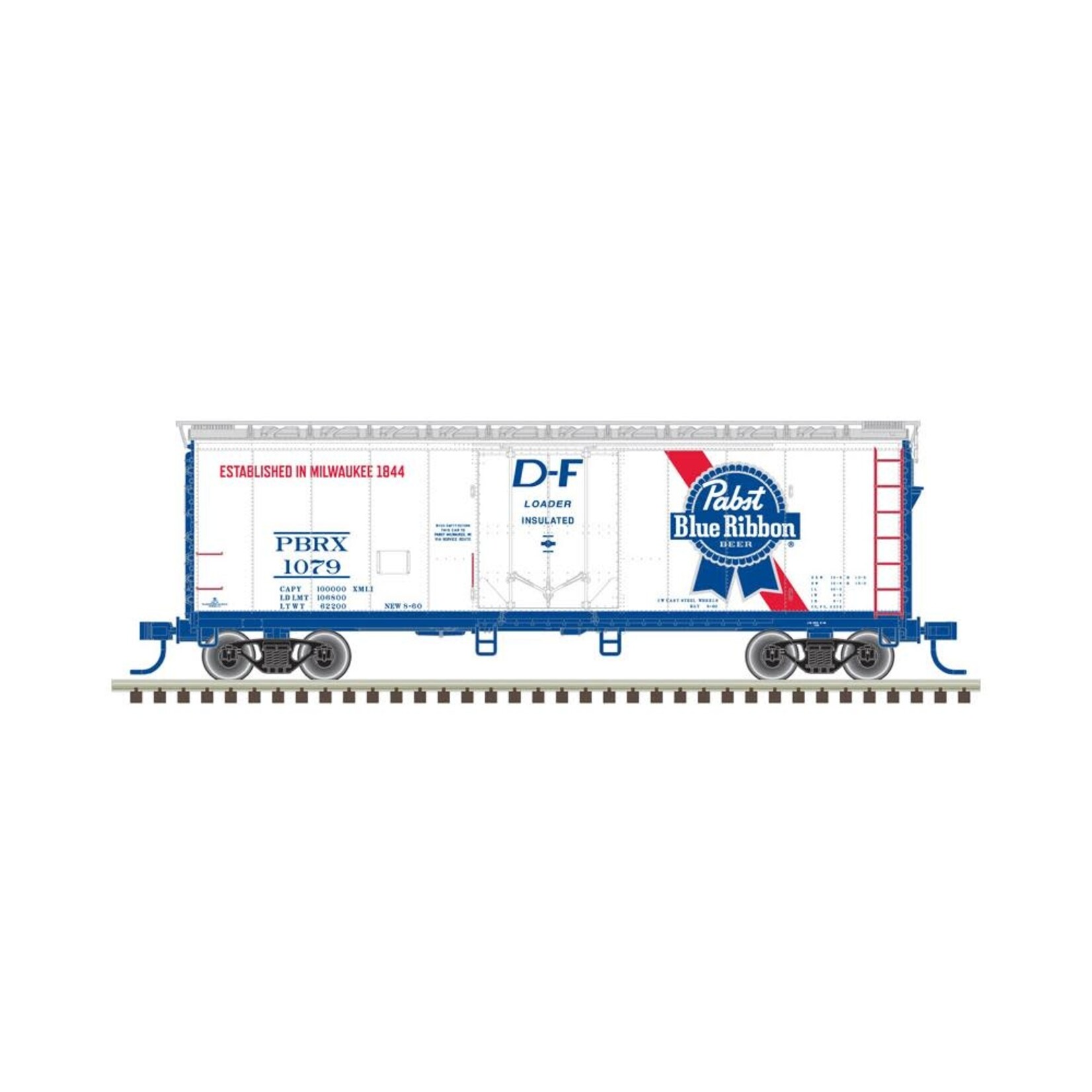 Atlas 50005648 N 40' Plug Door Box Car PBR 1079 (White/Blue/Red)