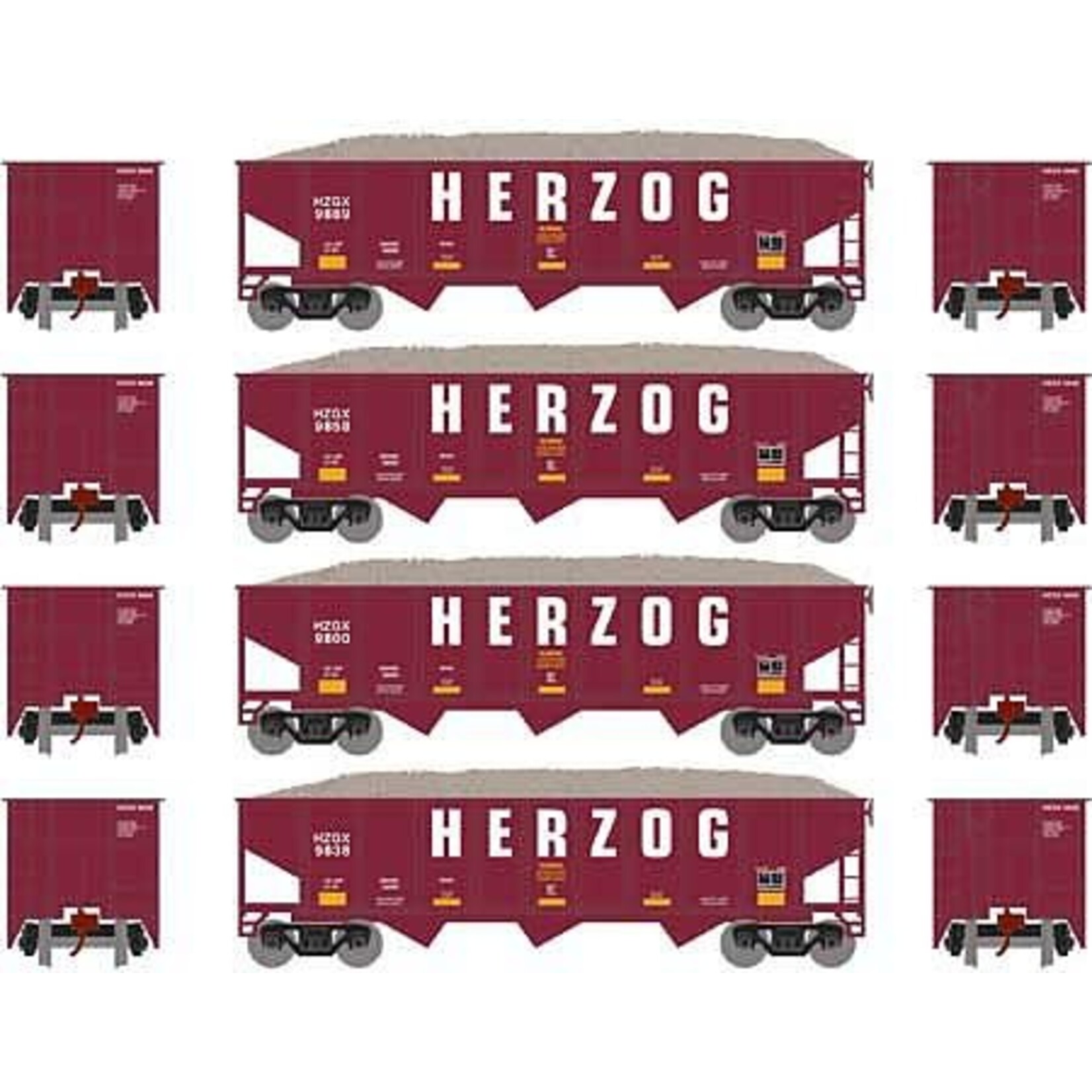 Athearn 1869 N 40' Outside Braced Hopper/Load, HZGX (4) 2