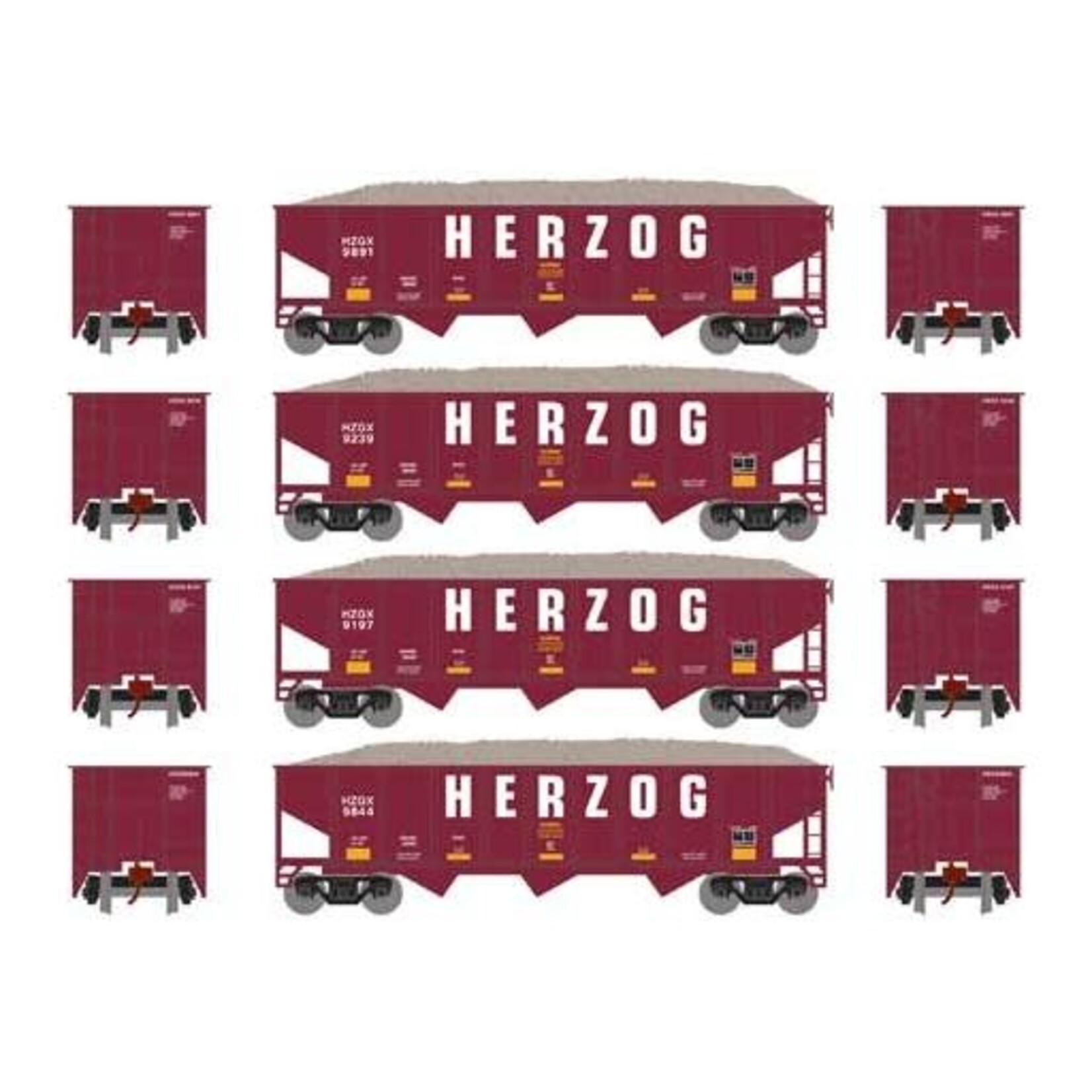 Athearn 1868 N 40' Outside Braced Hopper/Load, HZGX (4) 1