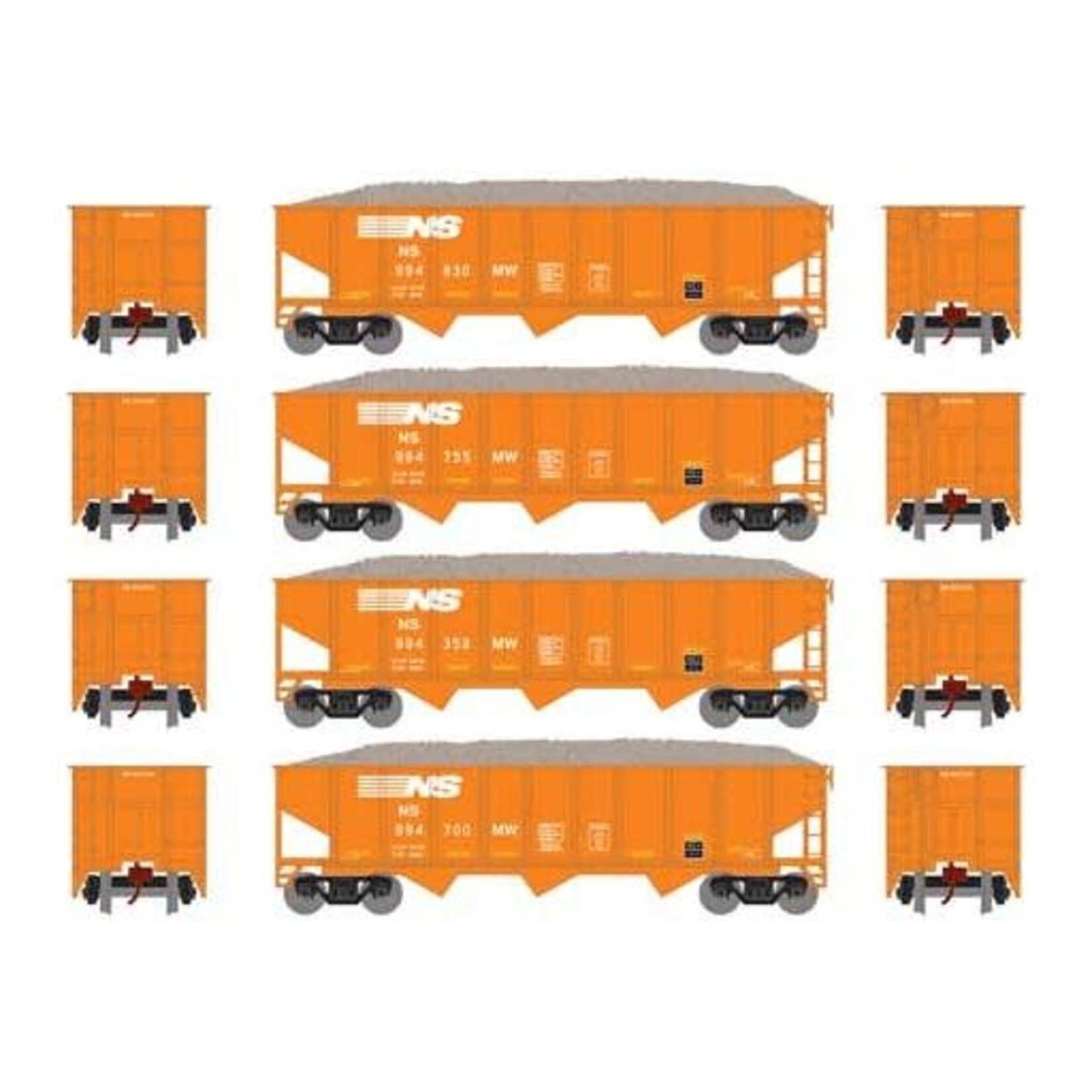 Athearn 1765 N 40' Outside Braced Hopper/Load, NS (4) 1