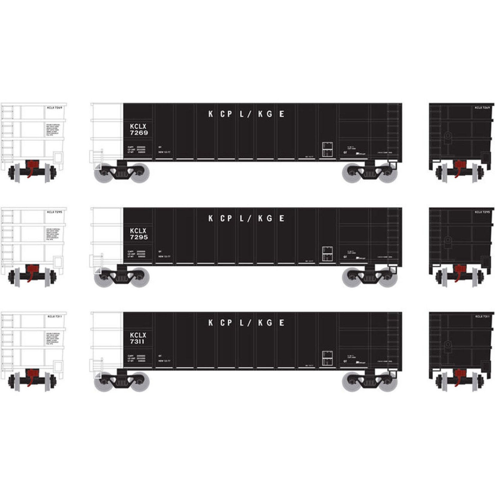 Athearn 16548 N Thrall High Side Gondola with Load KCLX 3 3pk