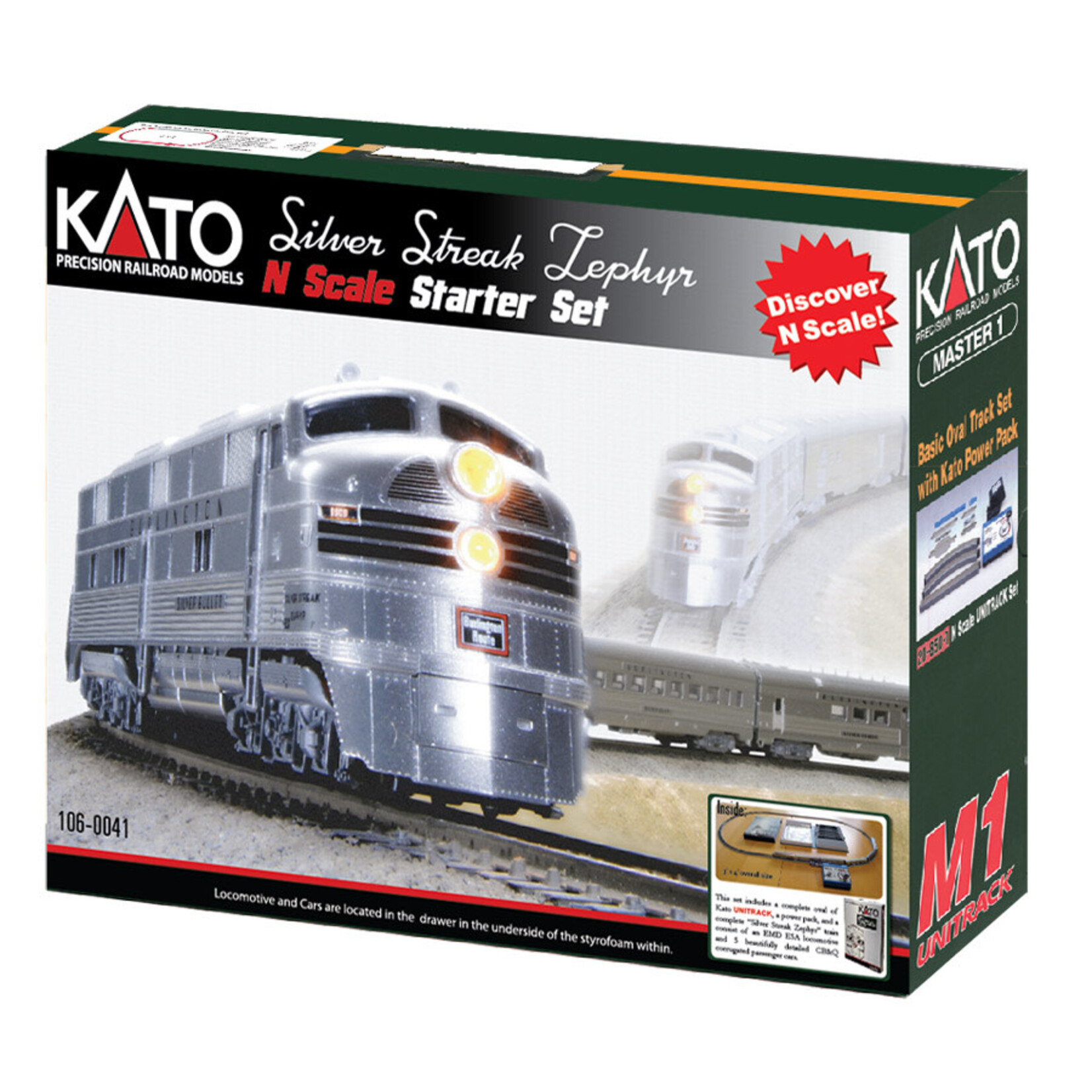 Kato 1060041 N N CB&Q Silver Streak Zephyr Starter Set