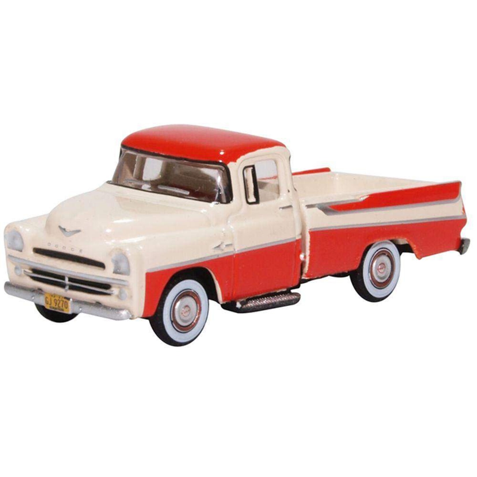 Oxford Diecast 87DP57001 HO 1957 Dodge D100 Sweptside Pickup - Tropical Coral, Glacier White