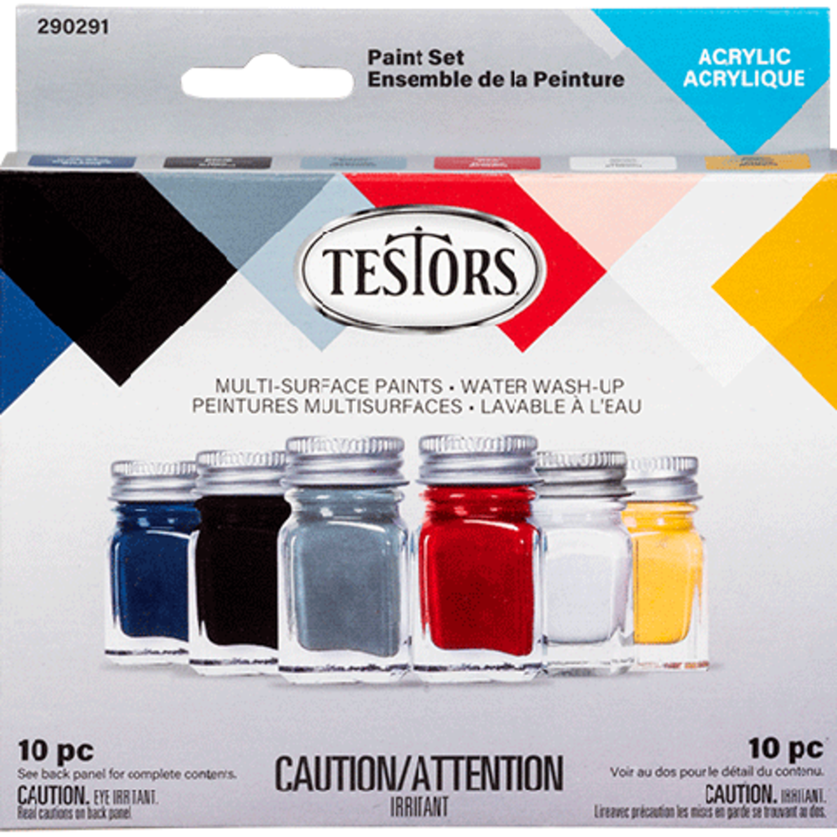 Testors 290291 Acrylic Paint Set - 6 Color/10 Piece