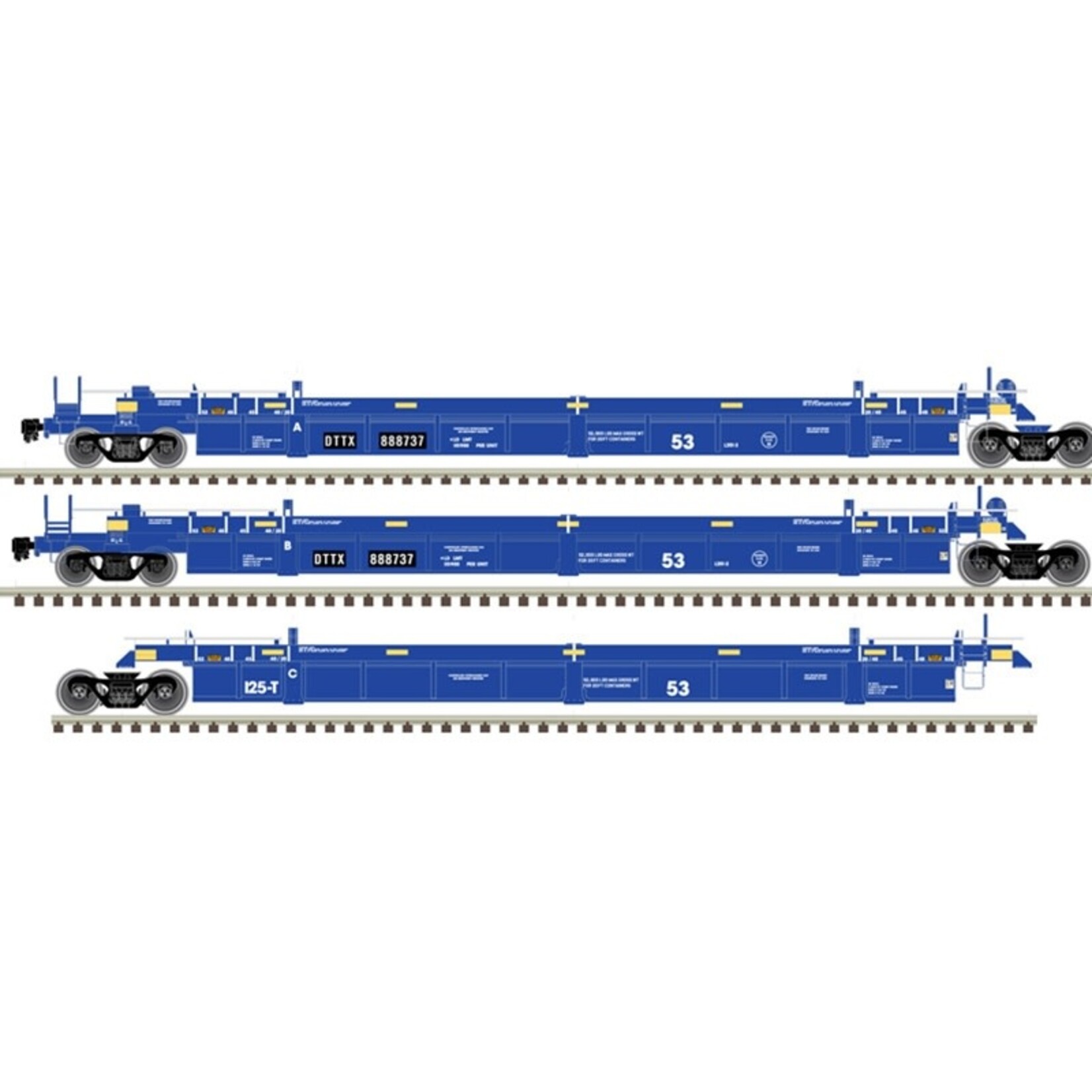 Atlas 20006622 HO 53' Articulated Well Car Set TTX (xBRAN DTTX PATCH) 888685