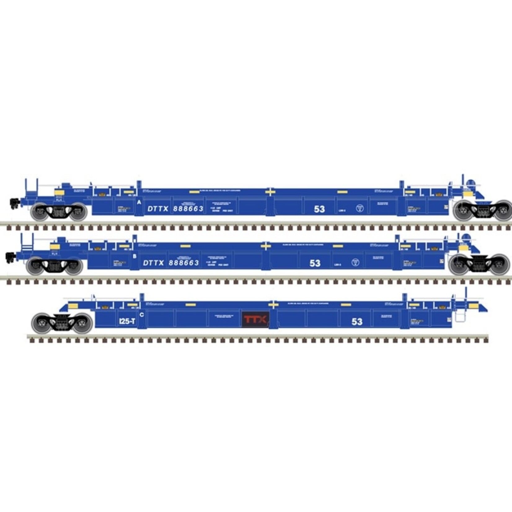 Atlas 20006625 HO 53' Articulated Well Car Set TTX (xBRAN Forward Thinking Logo) 888663