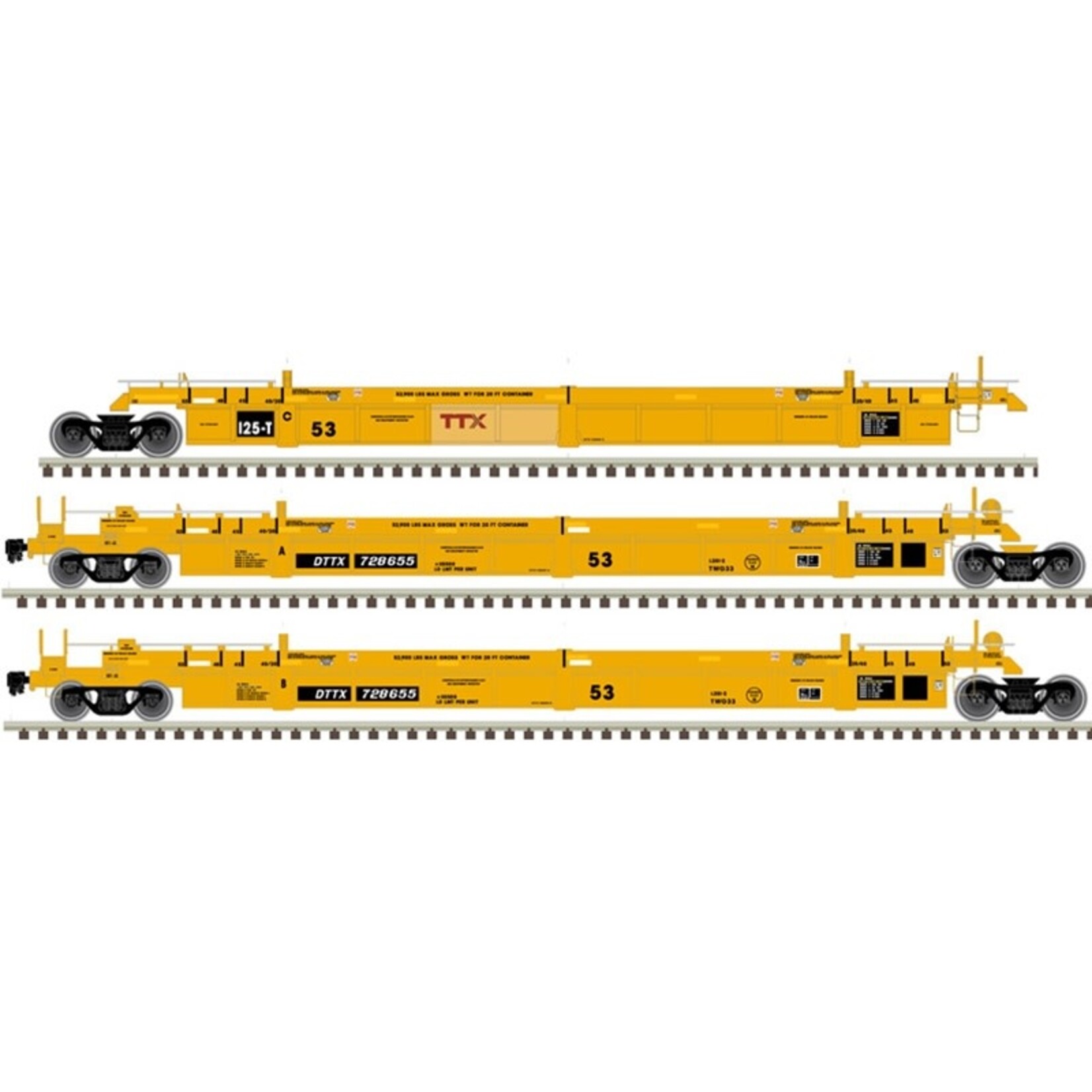 Atlas 20006626 HO 53' Articulated Well Car Set TTX (Forward Thinking Logo) 728016