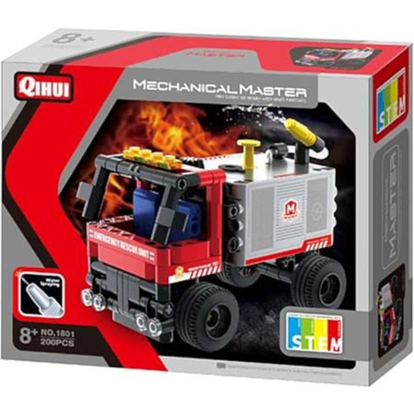 Qihui 1801 Tech Bricks Mini Fire Truck With Pump