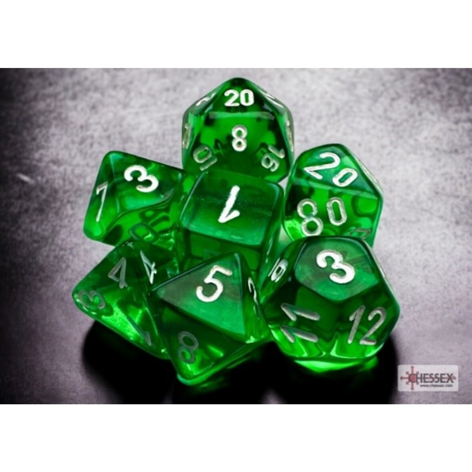 Chessex 20375 7 Die Set Mini Translucent Green/White