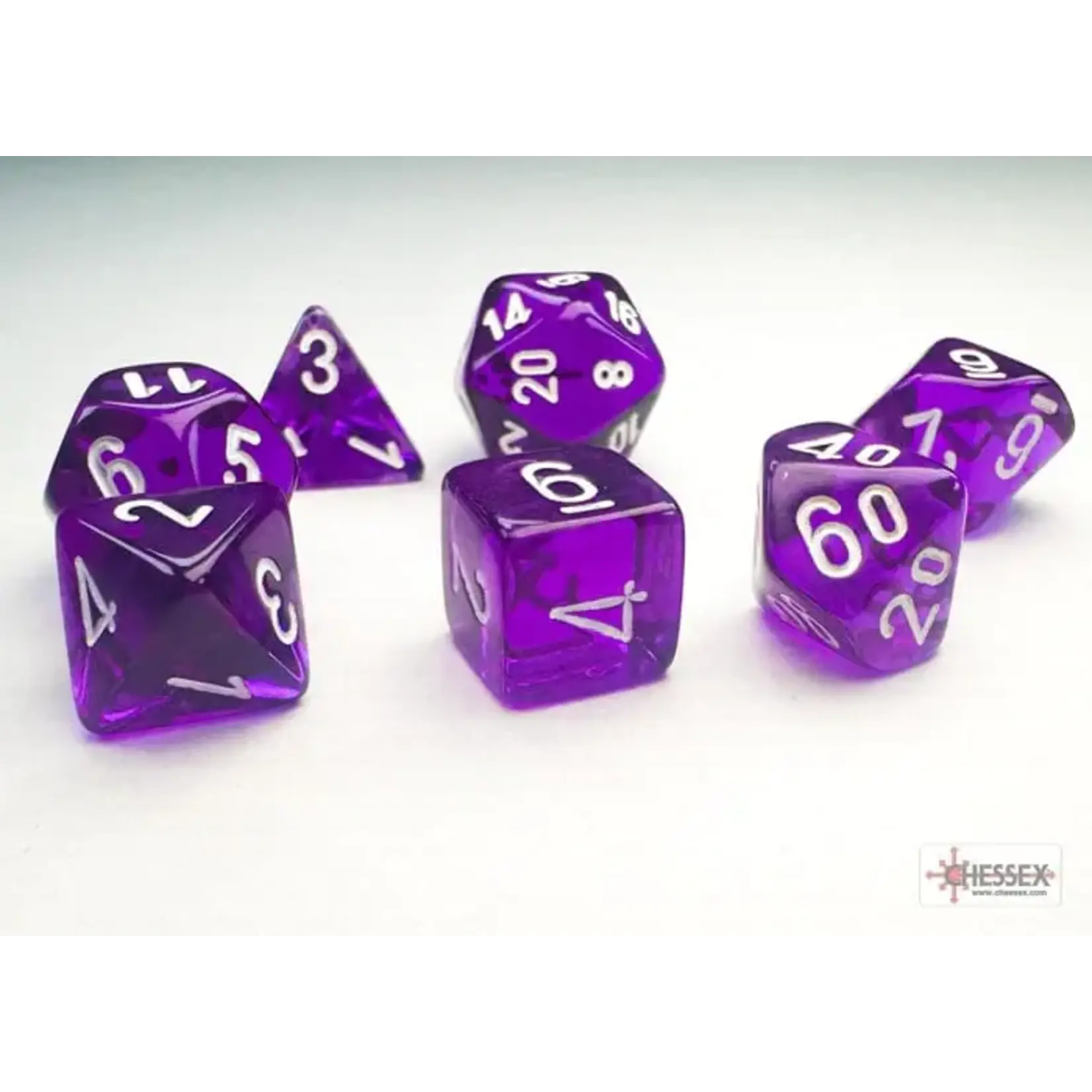 Chessex 20377 7 Die Set Mini Translucent Purple/White