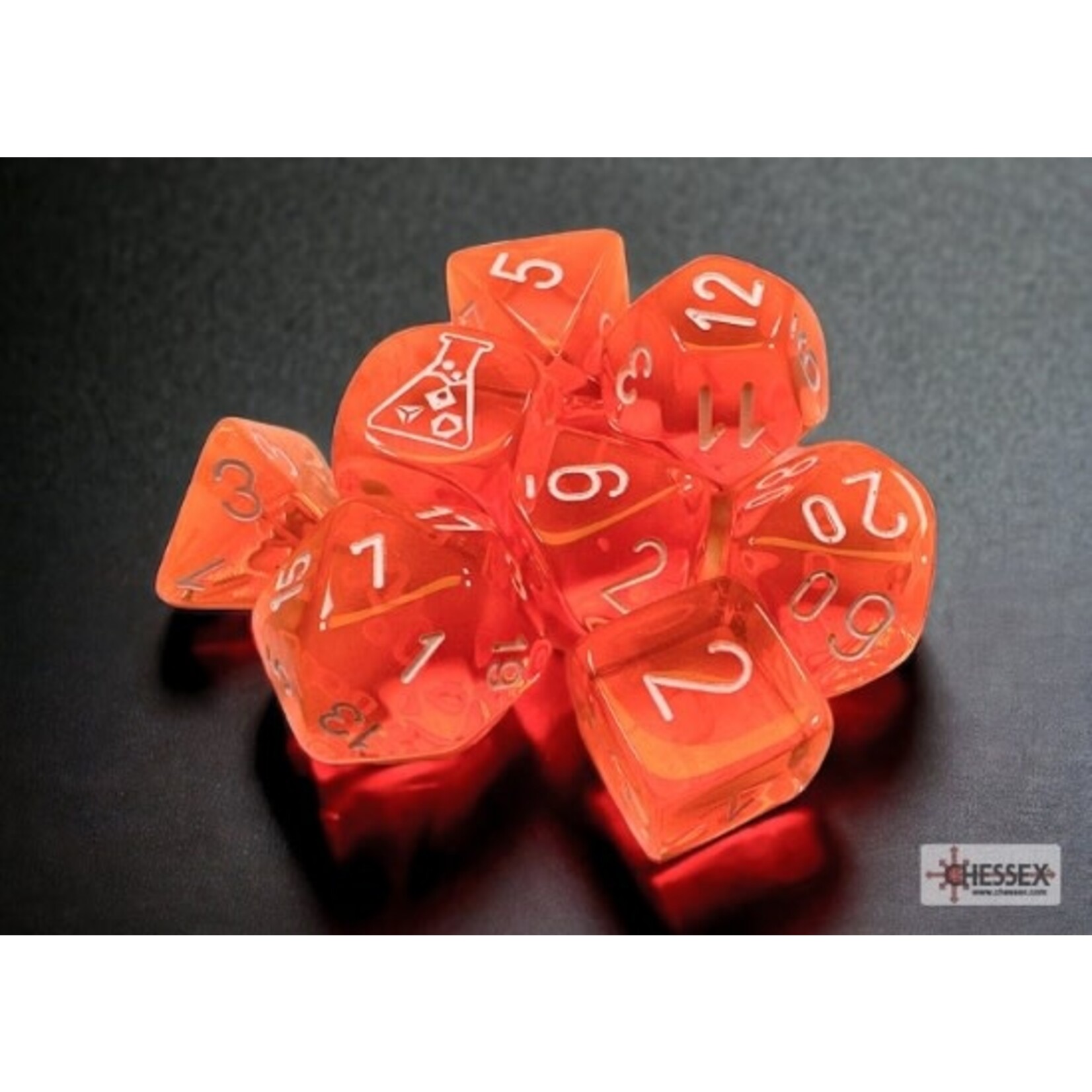 Chessex 30060 7 Die Set Translucent Neon Orange/White Lab 7