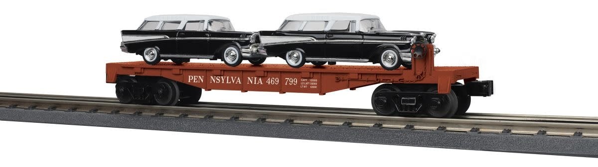 3076873 O PRR Flatcar w/ 2 57 Chev Nomads