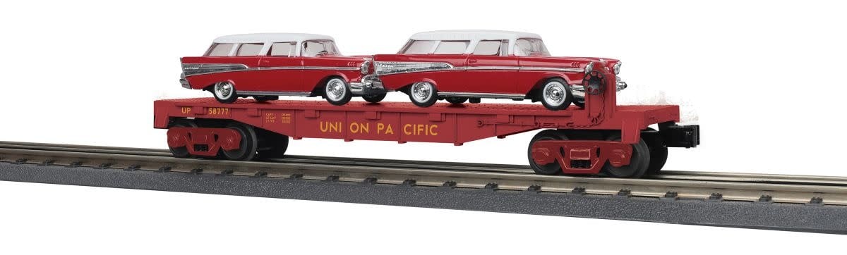 3076874 O UP Flatcar w/ 2 57 Chev Nomads