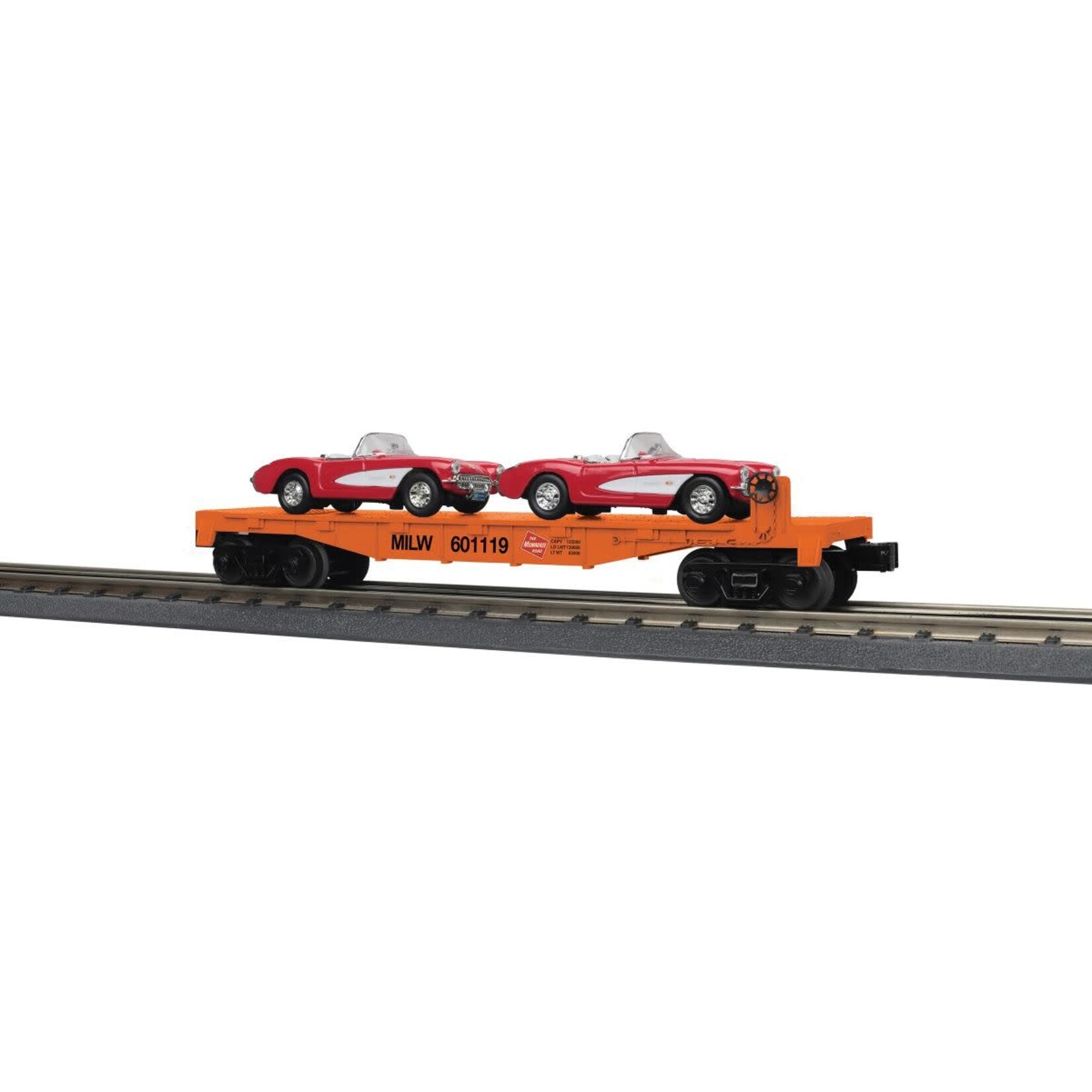 MTH 3076875 O Milw Rd Flatcar w/ 2 57 Chev Corvettes