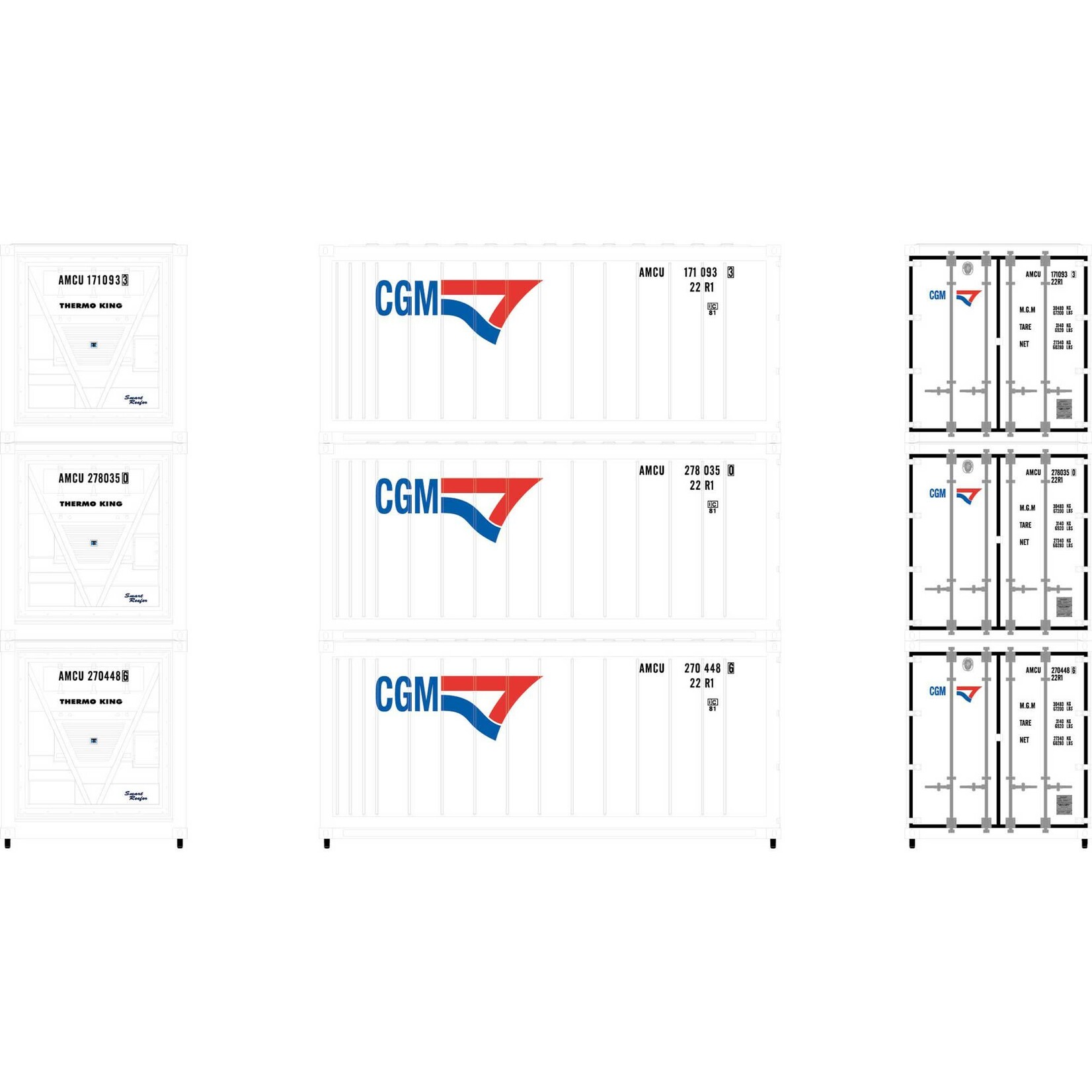 Athearn 17731 N 20' Reefer Container CGM - 3 Pack