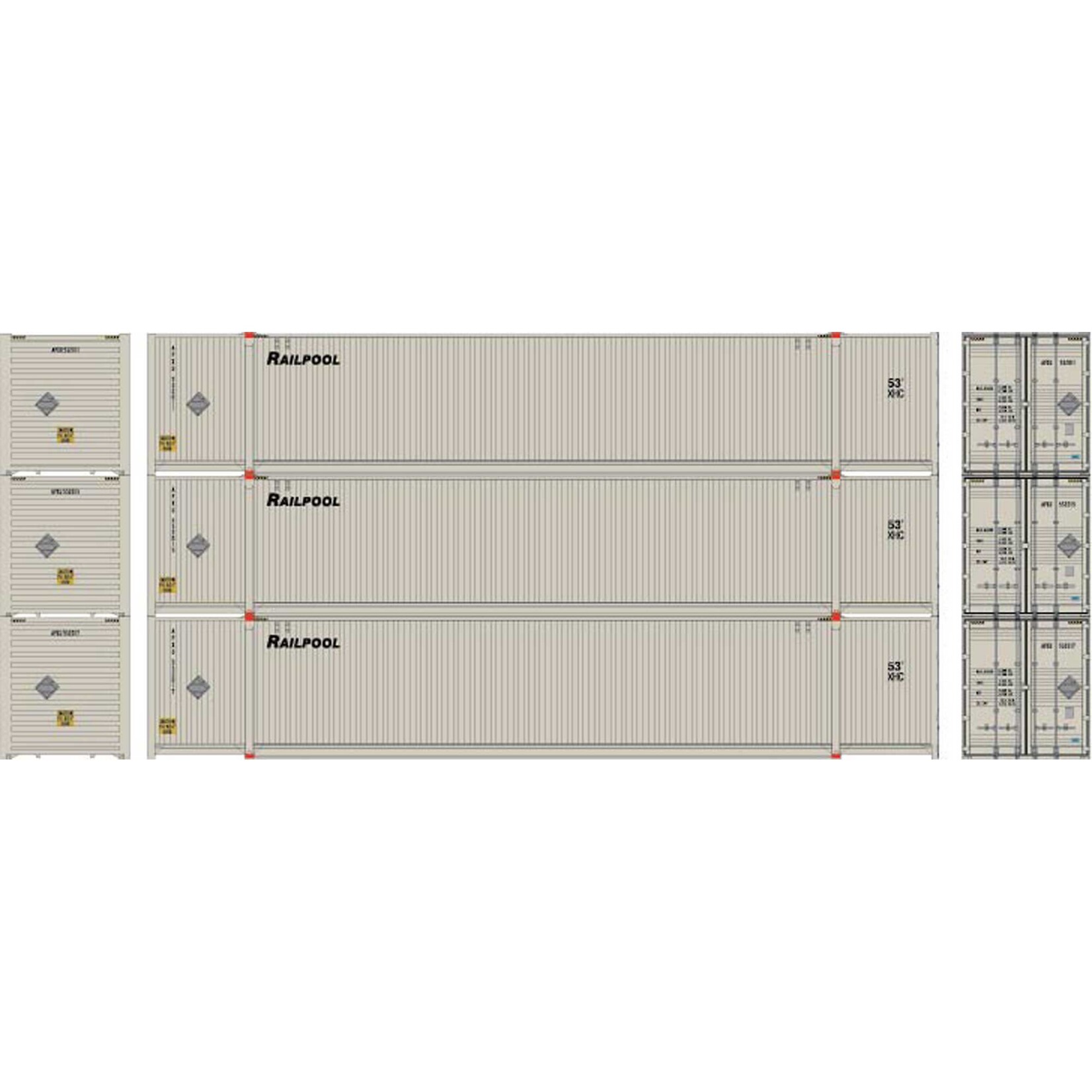 Athearn 28499 HO RTR 53' CIMC Container Railpool #2 (3)