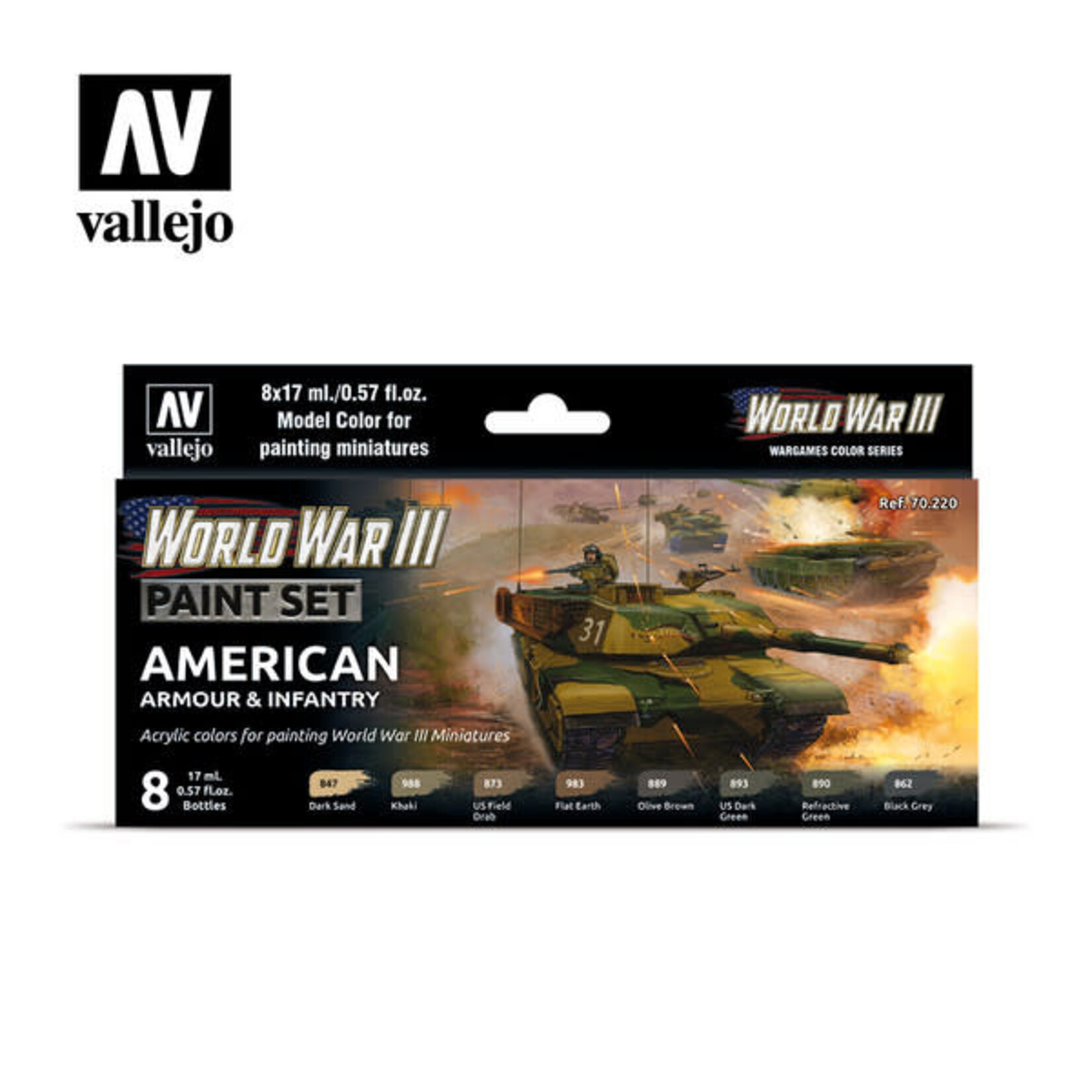 Vallejo 70220 WWII American Armour - 8 Color Paint Set