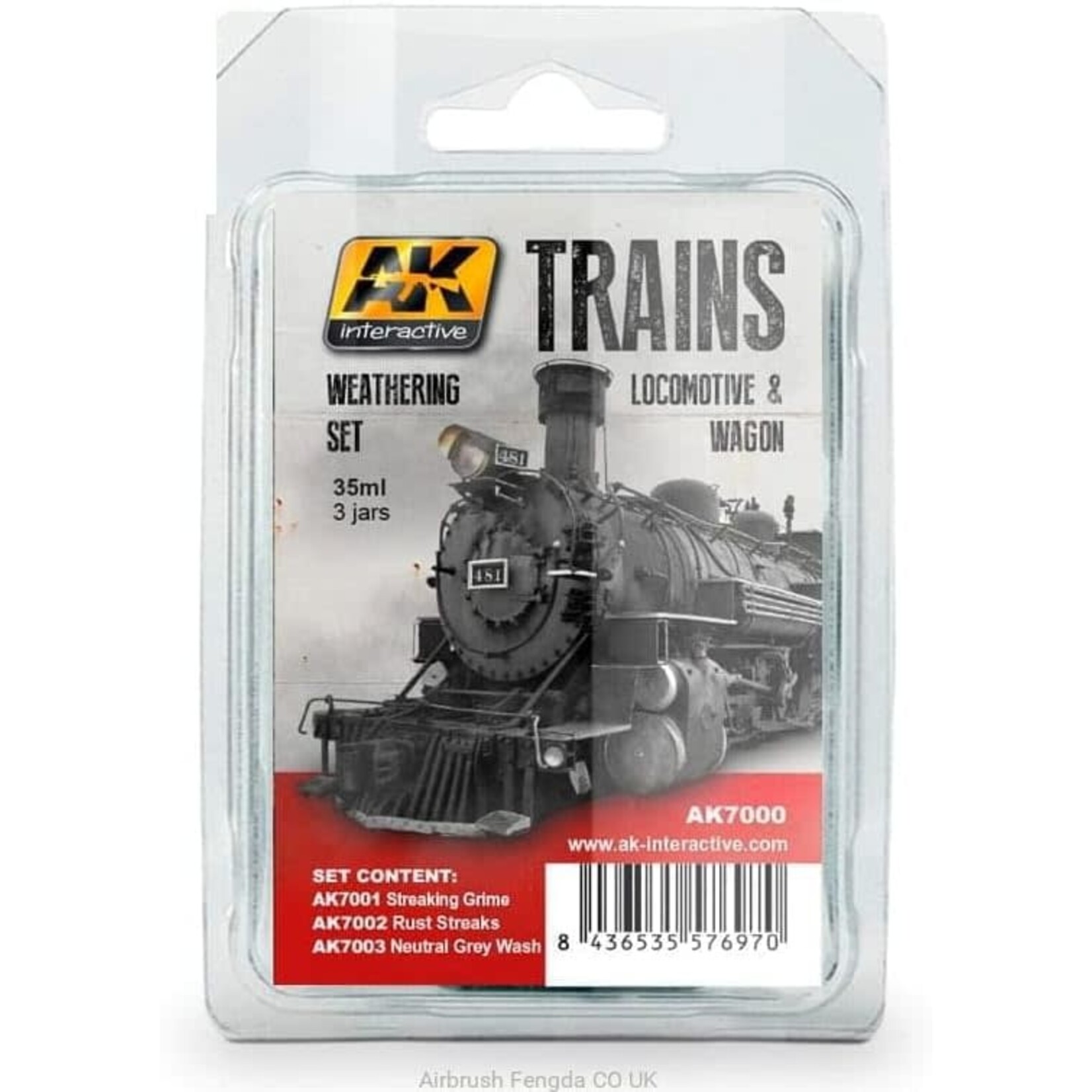 AK Interactive 7000 Train Series: Locomotive & Wagon Weathering Enamel Paint Set - 3x35ml