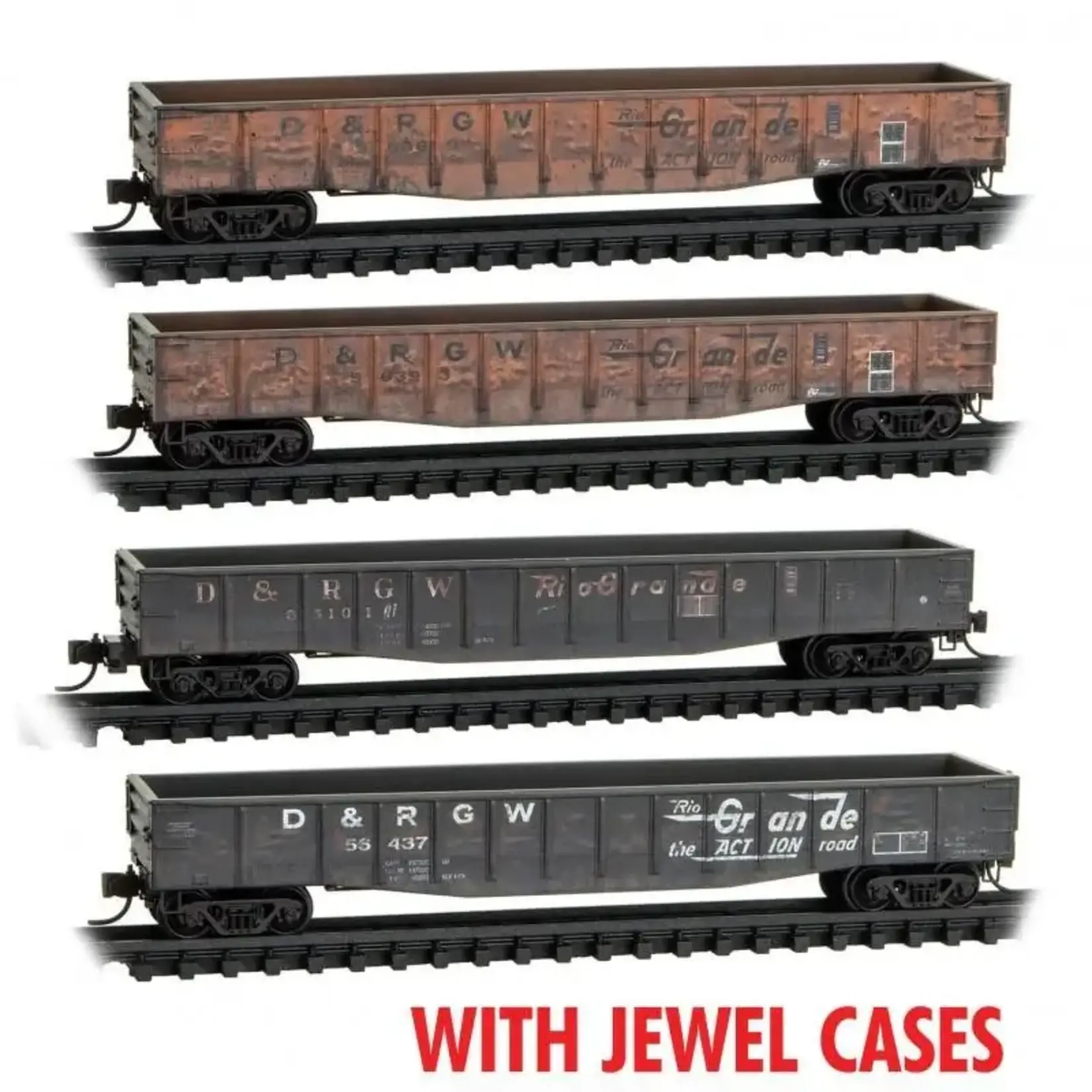 Micro Trains Line 98305036 N D&RGW Weathered - 4 Pack Jewel Cases