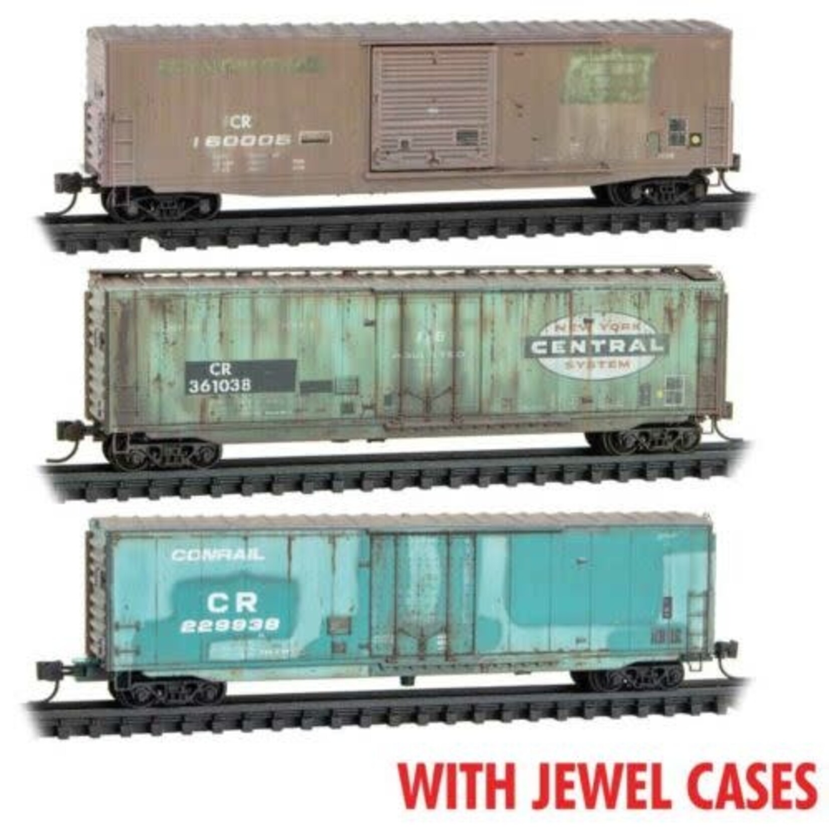 Micro Trains Line 98305041 N Conrail Weathered 3 Pack Jewel Cases