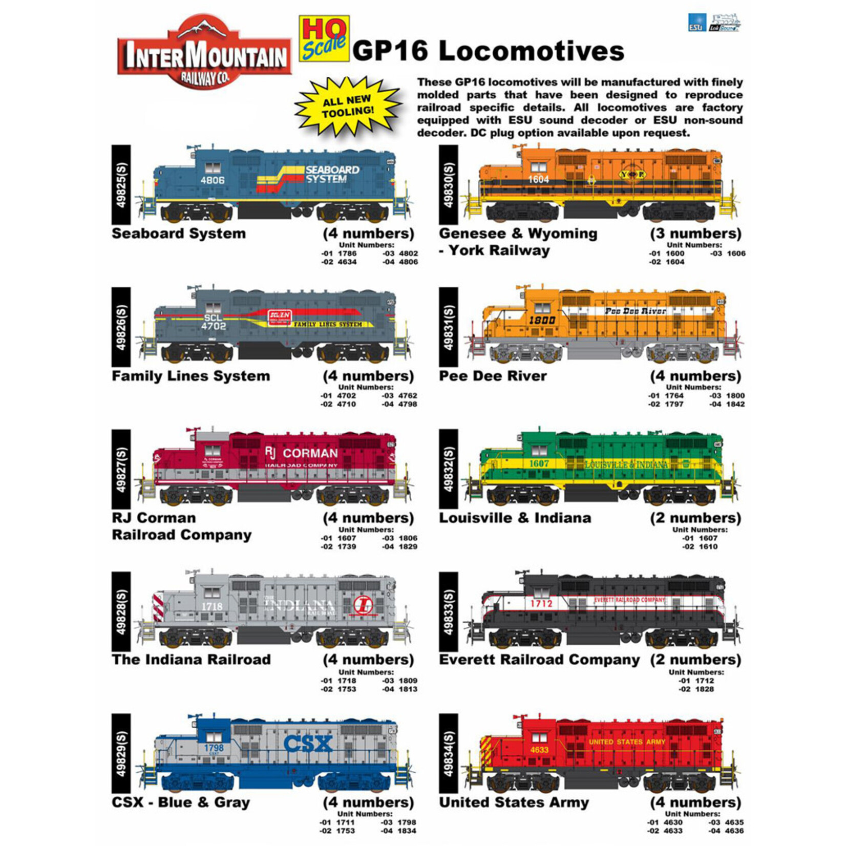 InterMountain 49828-04 HO GP16 Paducah Loco - Indiana Railroad Rd# 1813