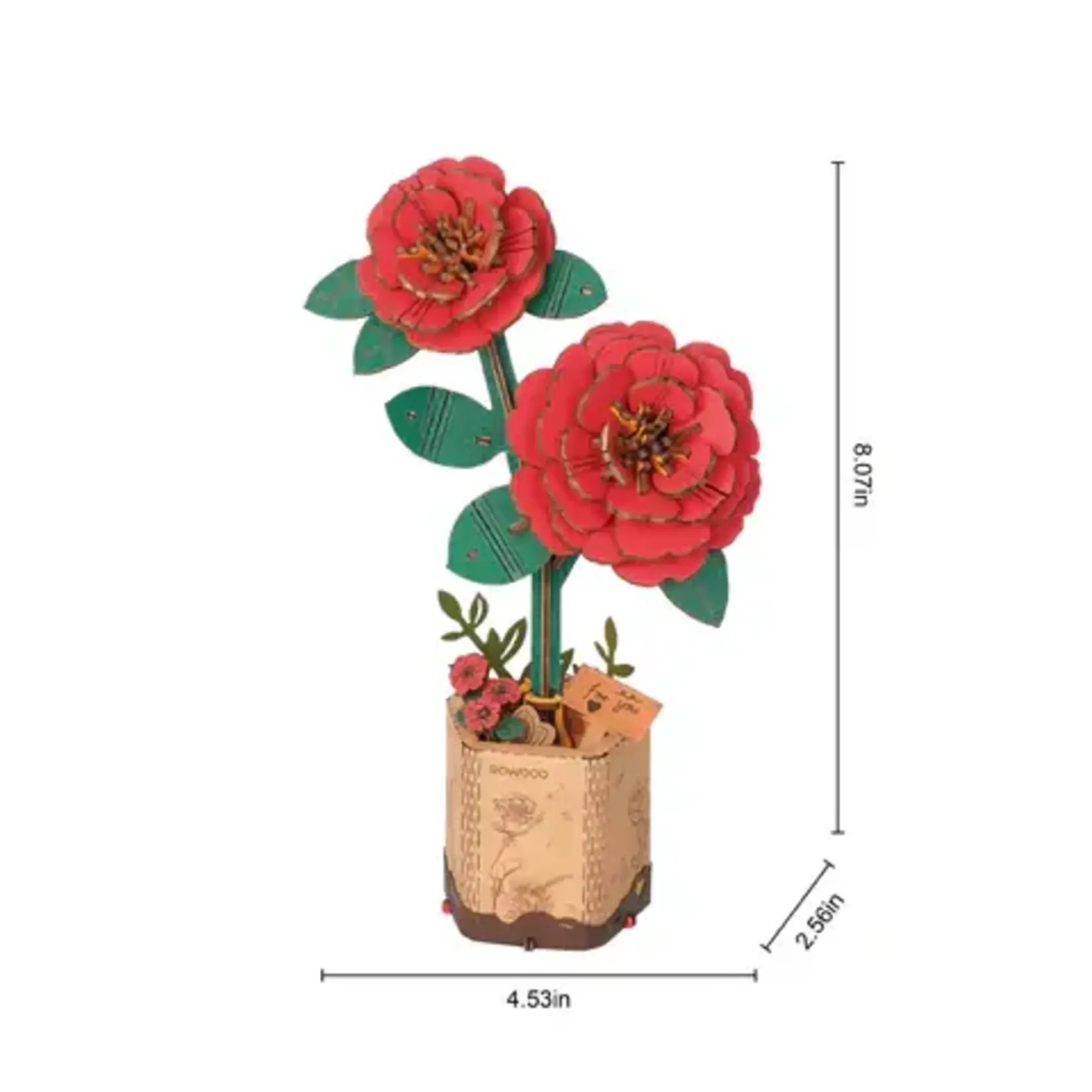 Hands Craft Red Camellia Wooden Flower Puzzle